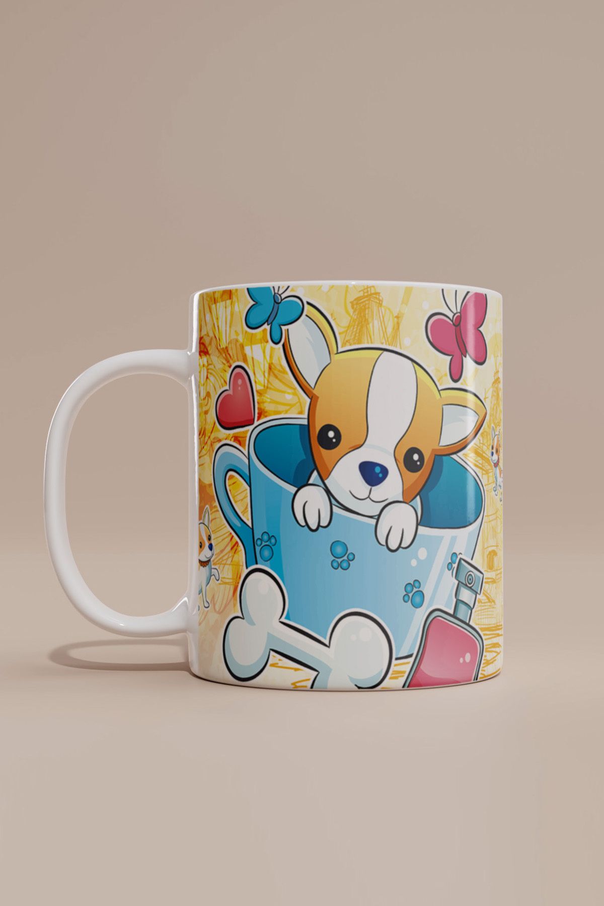 SareDesing Sevimli Köpek Temalı Kupa Bardak
