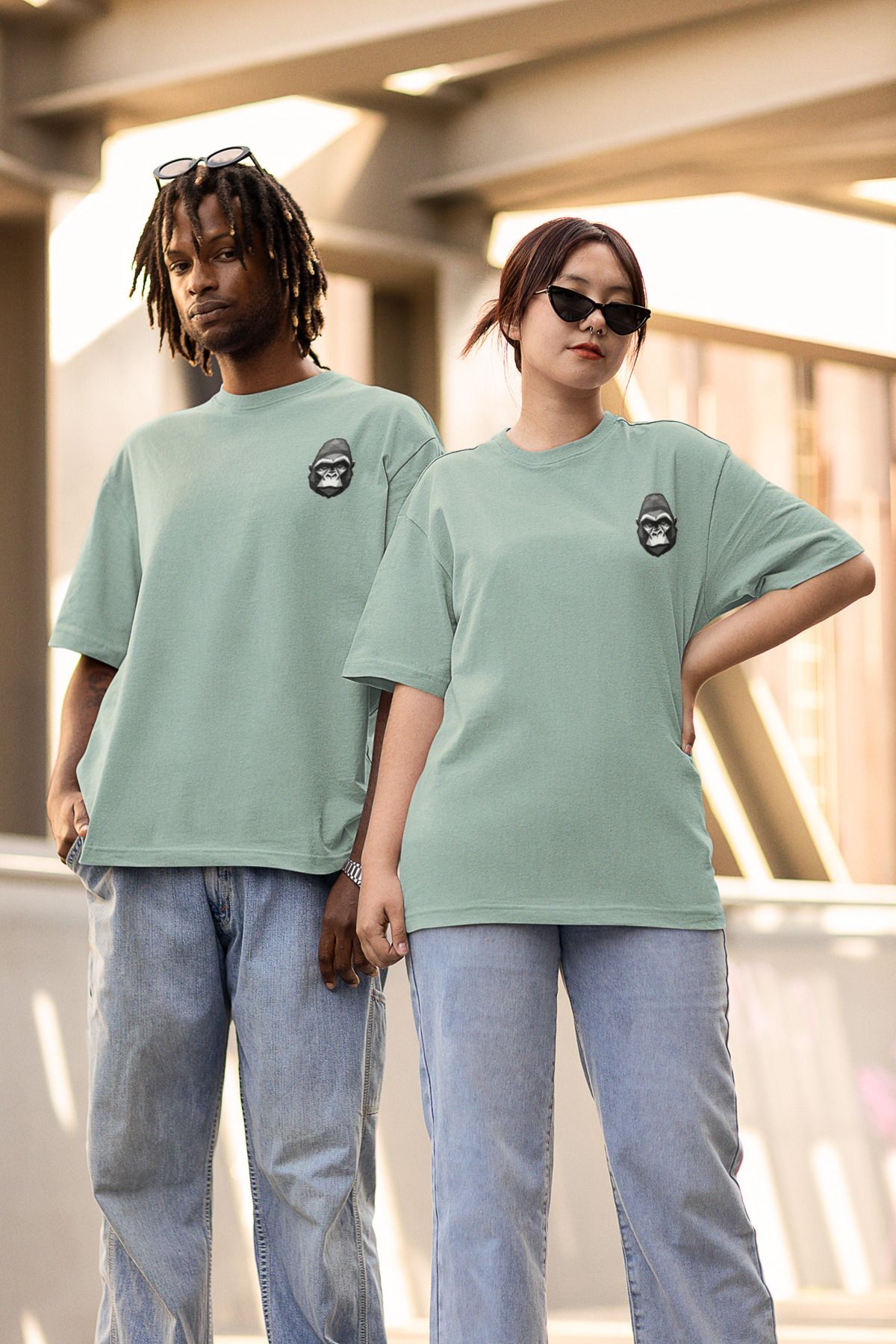 Merfy Wear Bestia Geometrica - Oversize - Unisex - %100 Pamuk - Bisiklet Yakalı Goril Baskılı Tişört