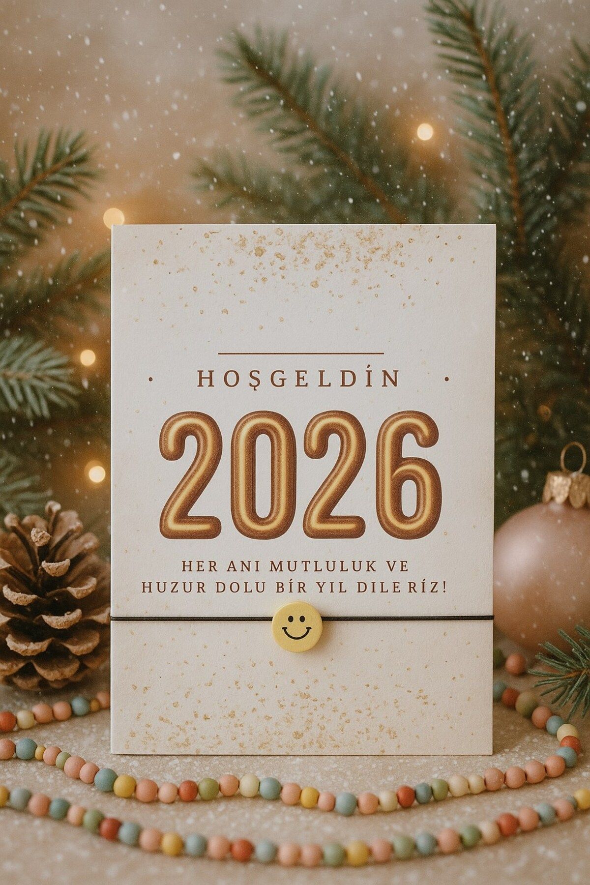 Emtory 10 Adet Gold 2026 Kartlı- Emoji Bileklik- Yılbaşı Hediyesi - Şans Bilekliği - Yılbaşı Hatırası
