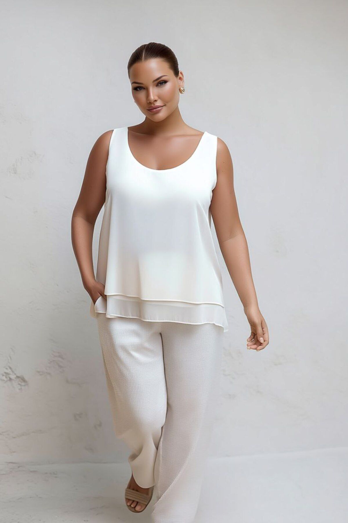 Hanezza-Zero Sleeve Crepe Blouse 3