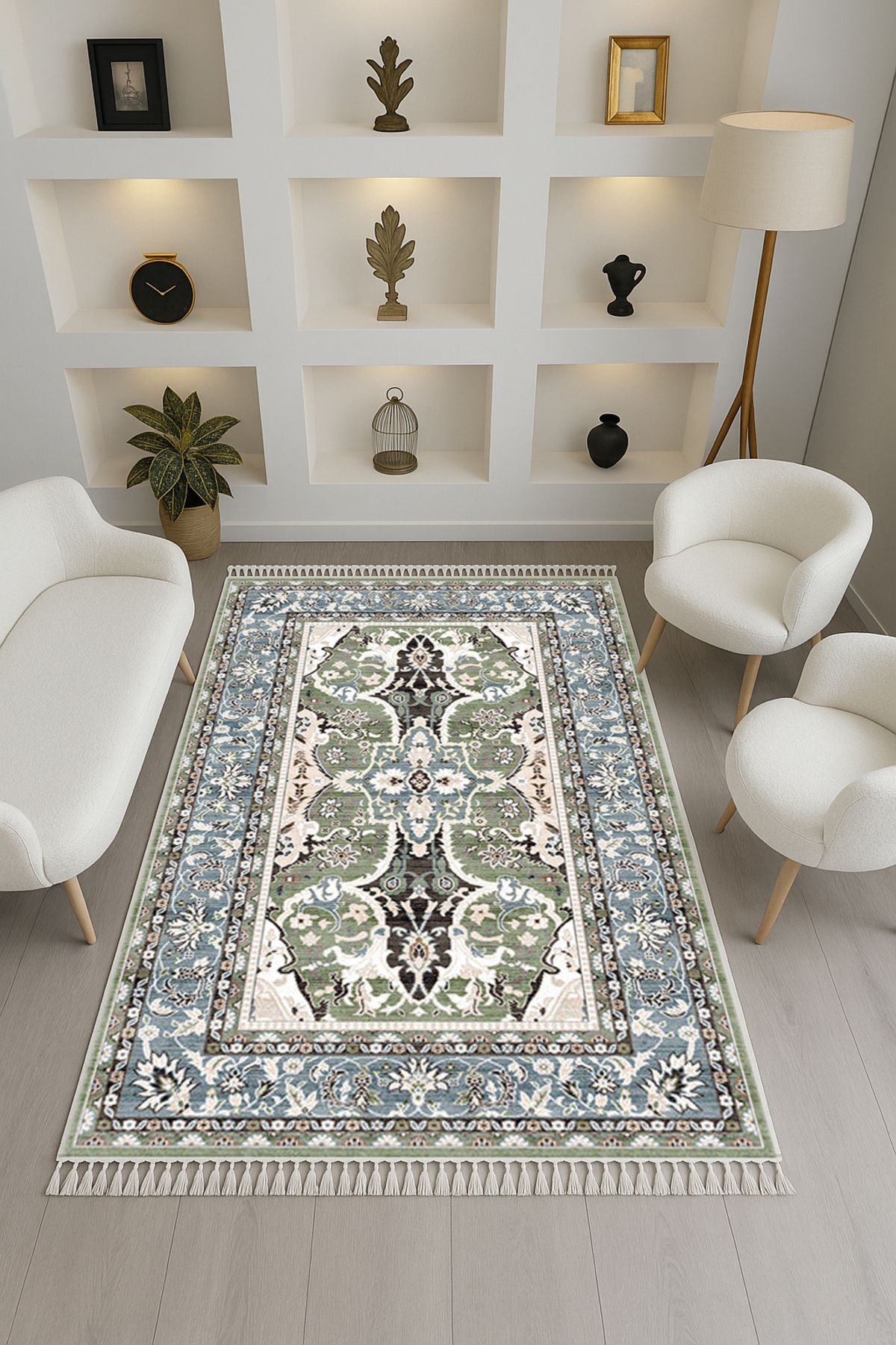Rugs Modern Halı Leyla Koleksiyonu Mavi Yeşil Tonlarda Eskitme Görünümlü Dokuma Taban Dekoratif Halı leyla64