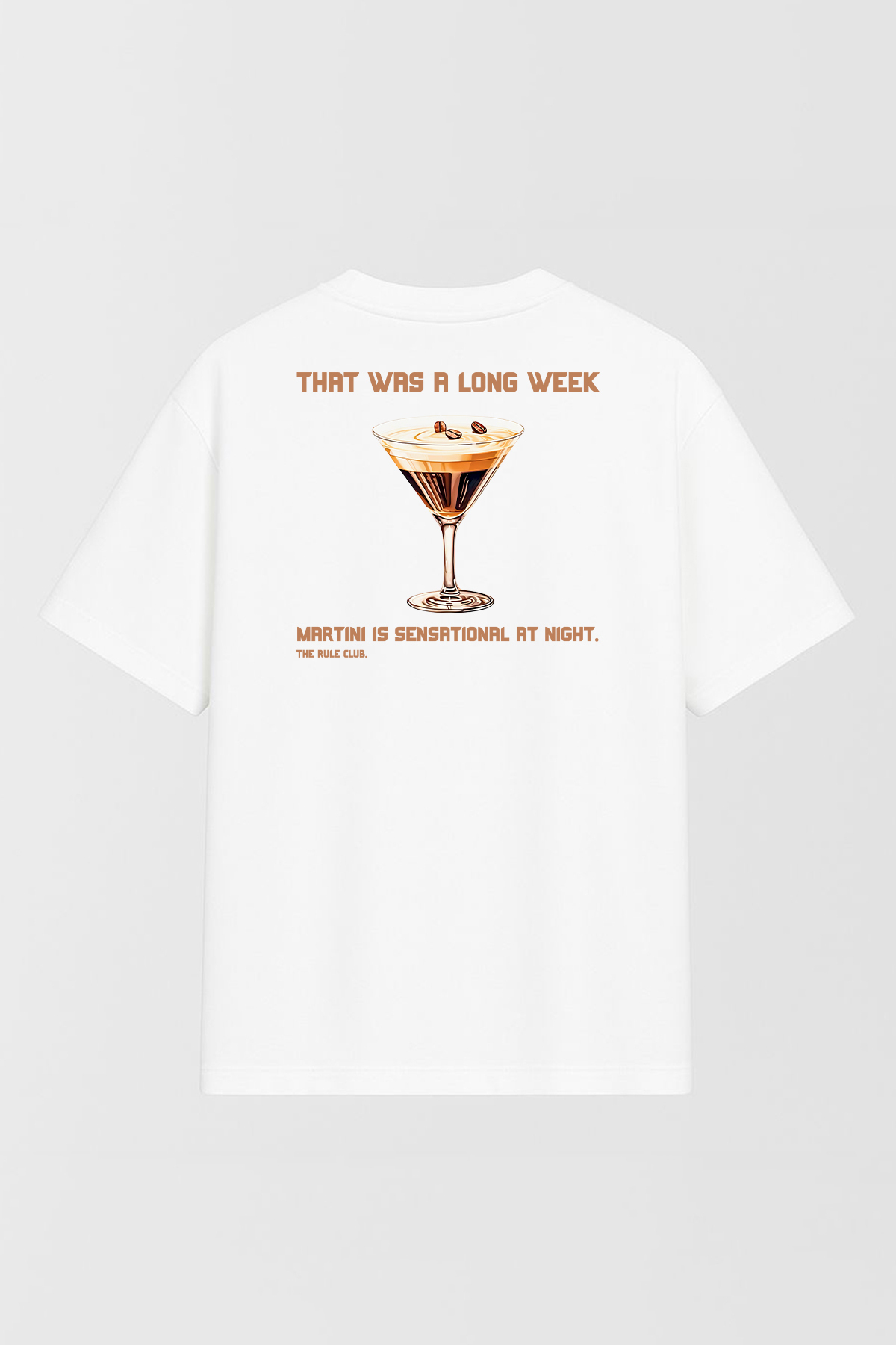 Unisex Cocktail Baskılı Oversize %100 Pamuk Geniş Kesim Dokulu Bisiklet Yaka Beyaz T-Shirt RF0513
