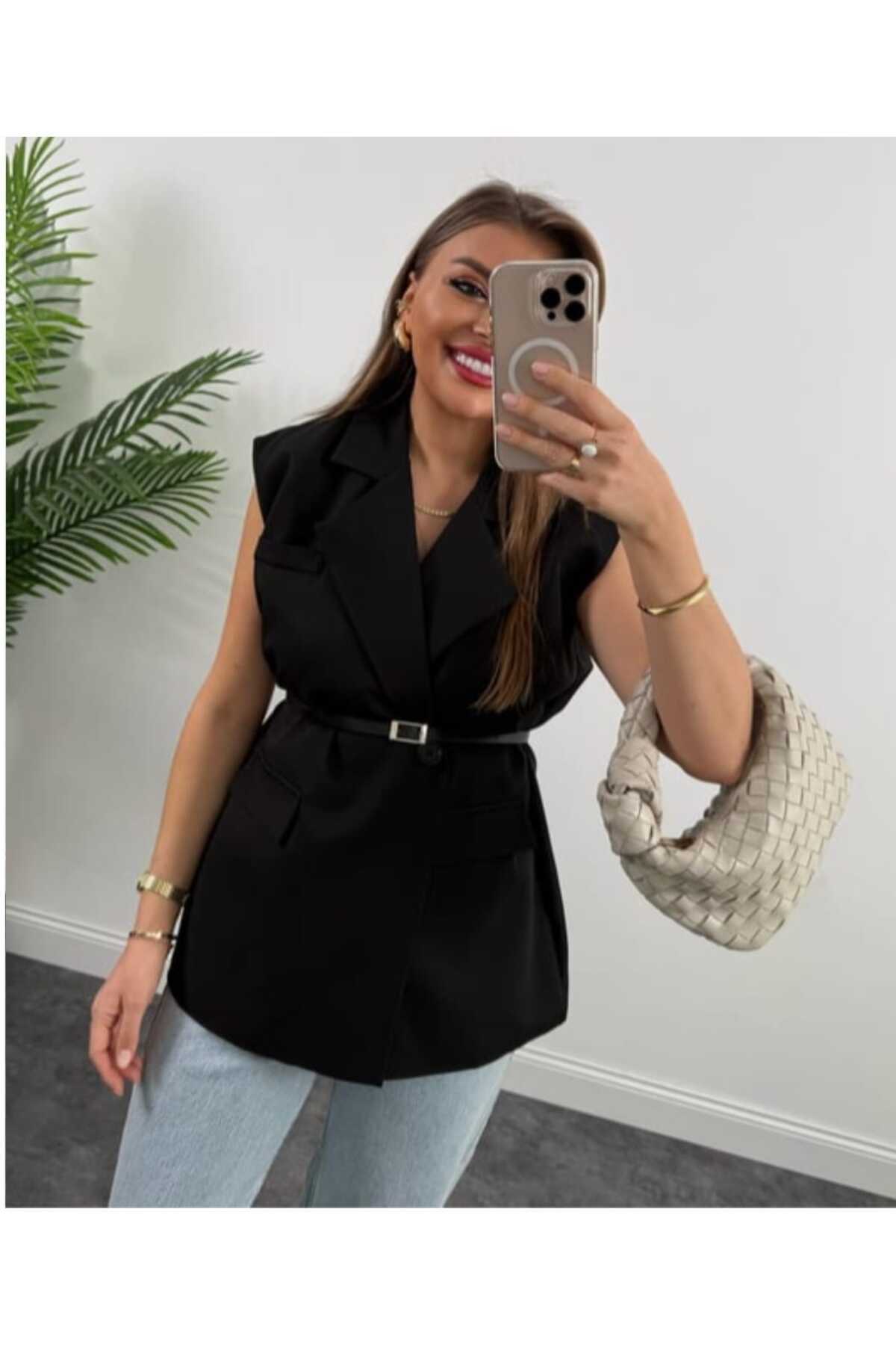MissPul-Lined Belted Buttoned Oversize Vest 1