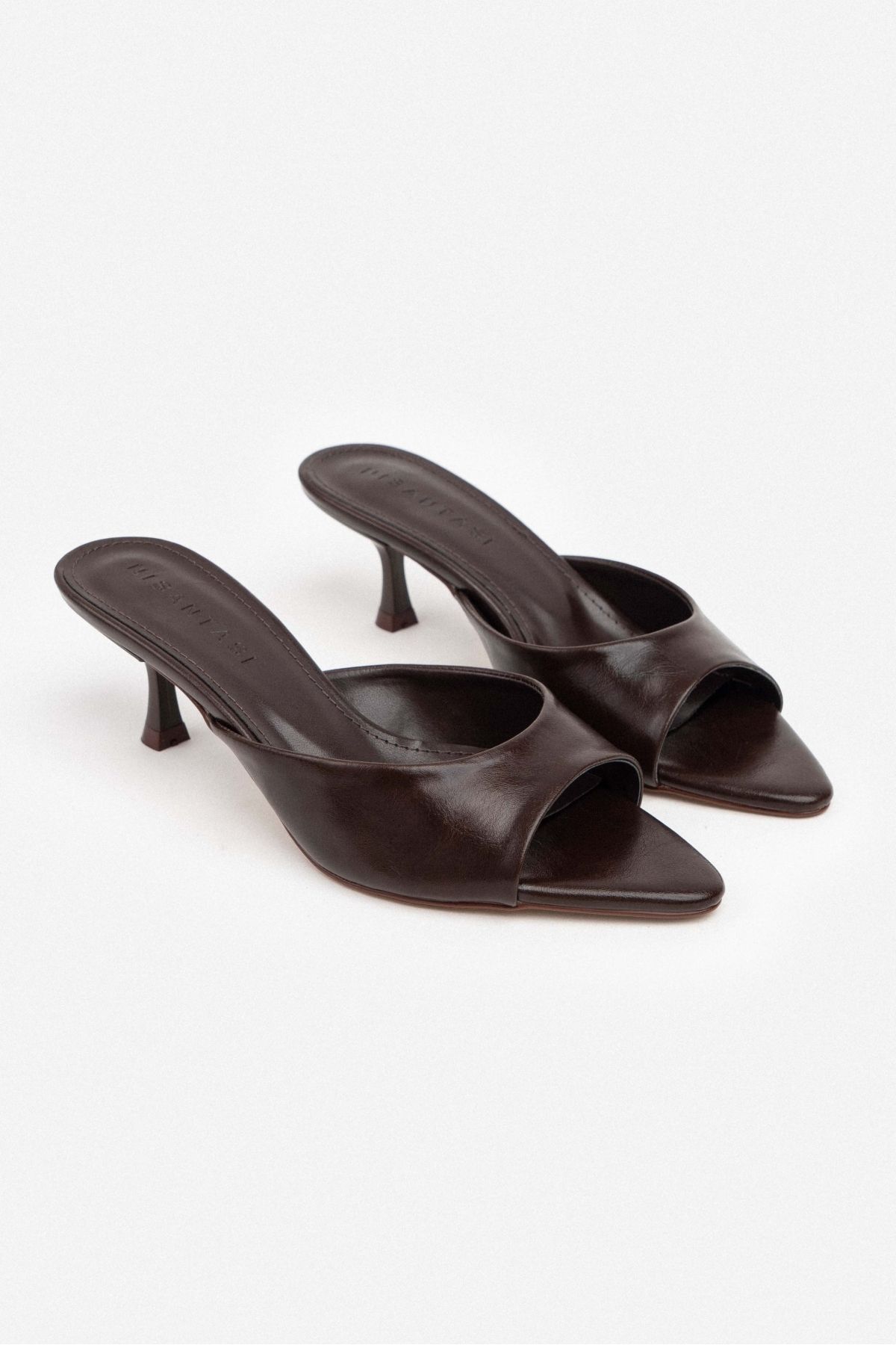NİŞANTAŞI SHOES-Γυναικείες παντόφλες με λεπτό τακούνι Promise Brown Raschel με ρουστίκ σχέδιο 6