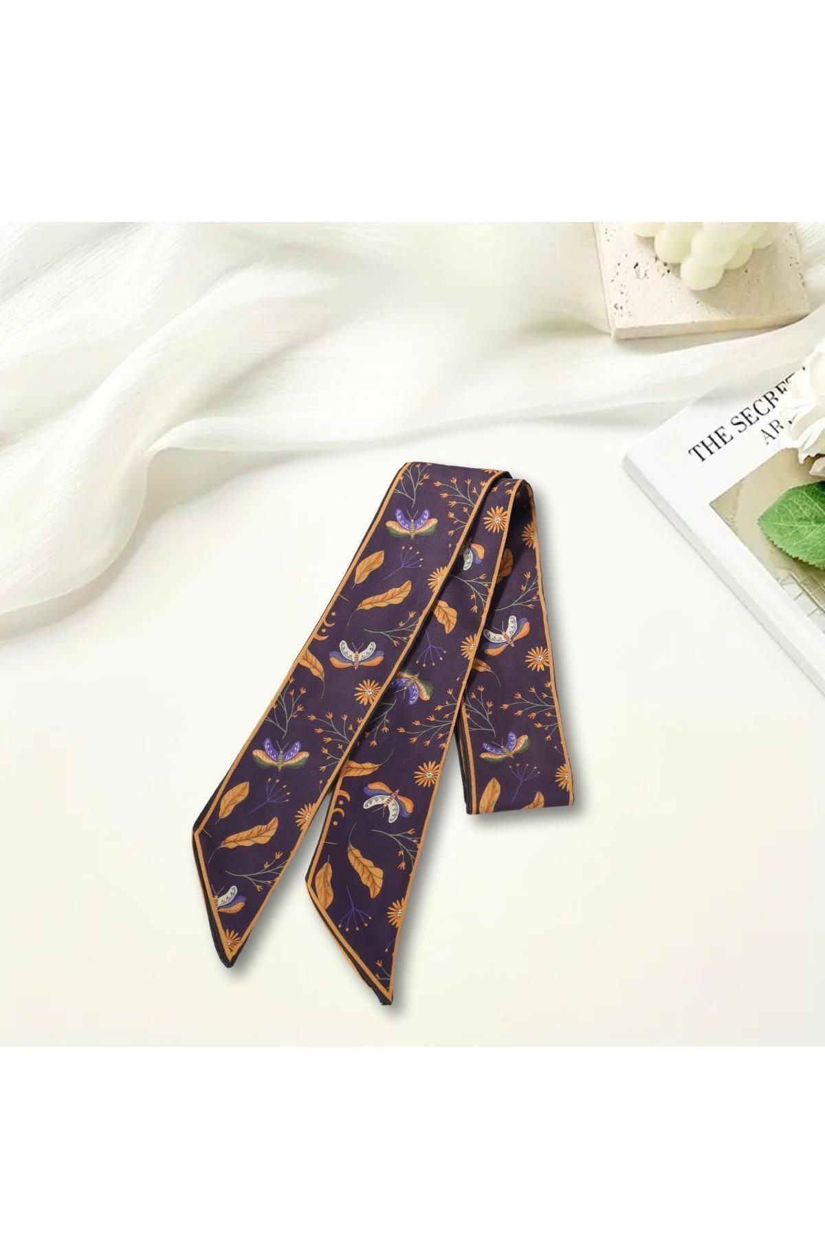 nurfemina Vintage Bohem Çiçek Desenli Özel Tasarım Çanta Bileklik Saç Çok Amaçlı Kadın Kelebek Fular