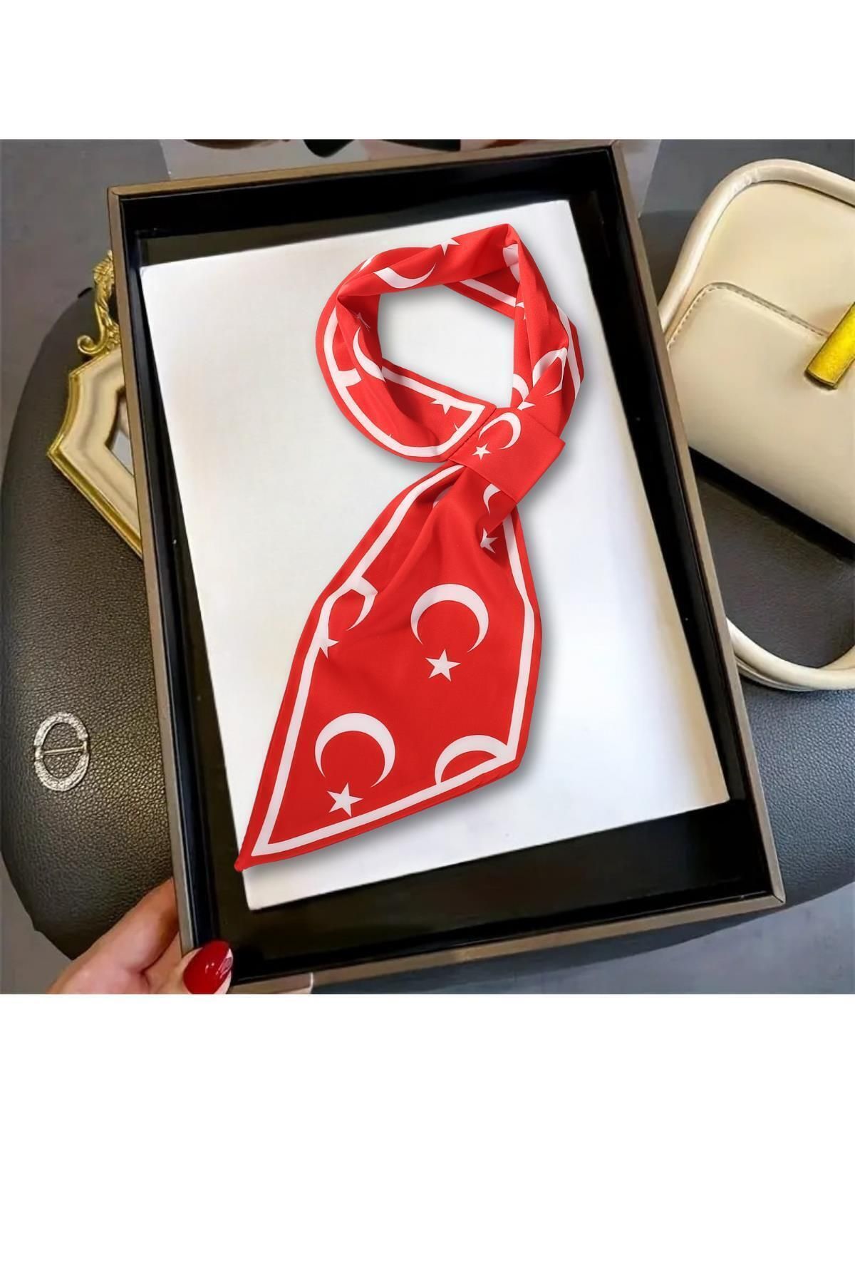 nurfemina Türk Bayrağı Desenli Şık Kadın Kravat Fular