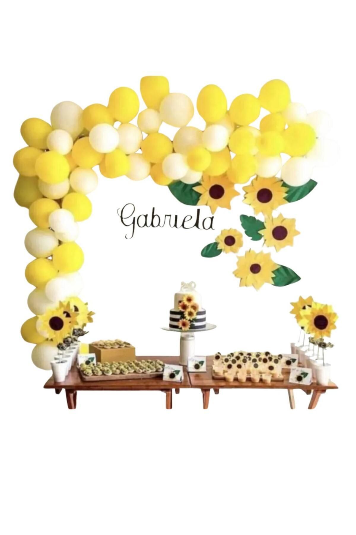 partyrüyası 50 Adet Sarı Beyaz Arı Çiçek Balon Zinciri Konsepti Doğum Günü Balon Süsleme Seti