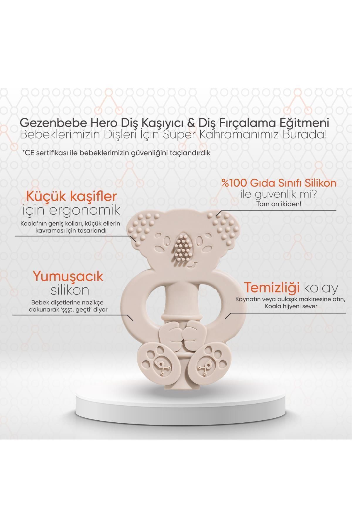 Gezenbebe Hero Bebek Diş Kaşıyıcı & Diş Fırçalama Eğitmeni Mink Bej, Silikon Dişlik fotoğrafı 2 (önizleme)