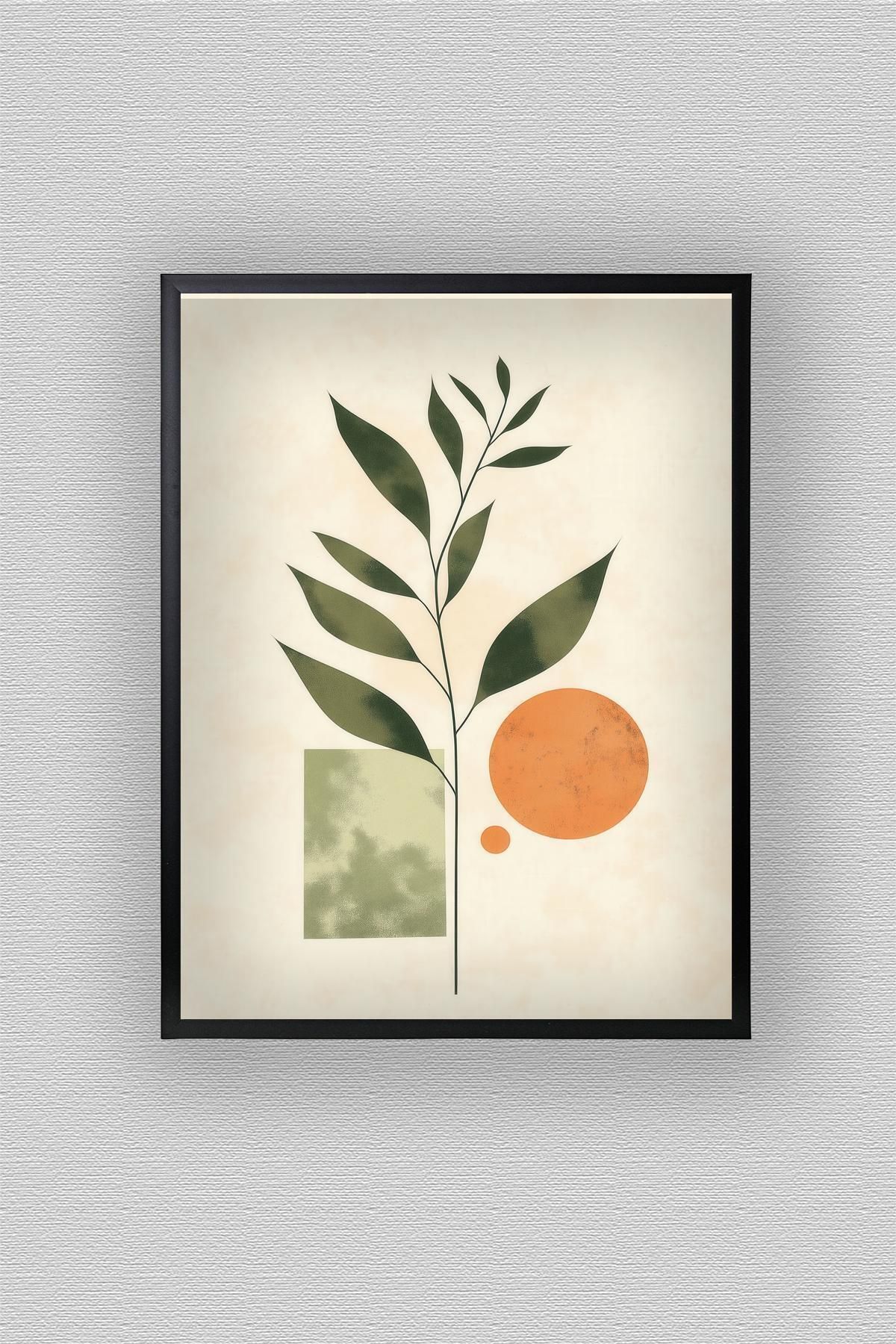 WoodyArts Soyut Yaprak ve Güneş - Siyah Çerçeve