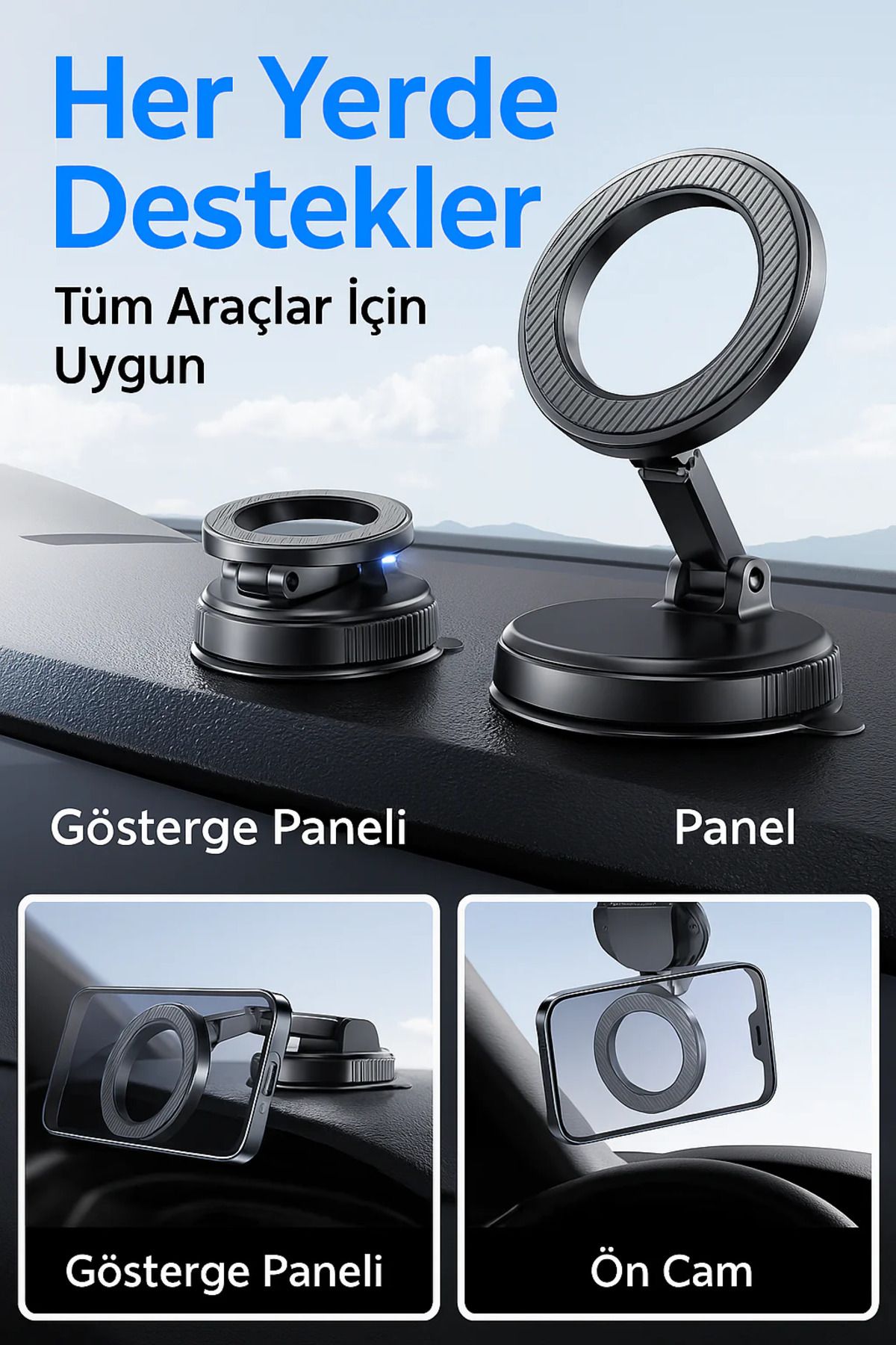 BACK SINE Vakumlu Manyetik Araç İçi Telefon Tutucu | 360° Dönebilen, Magsafe Uyumlu
