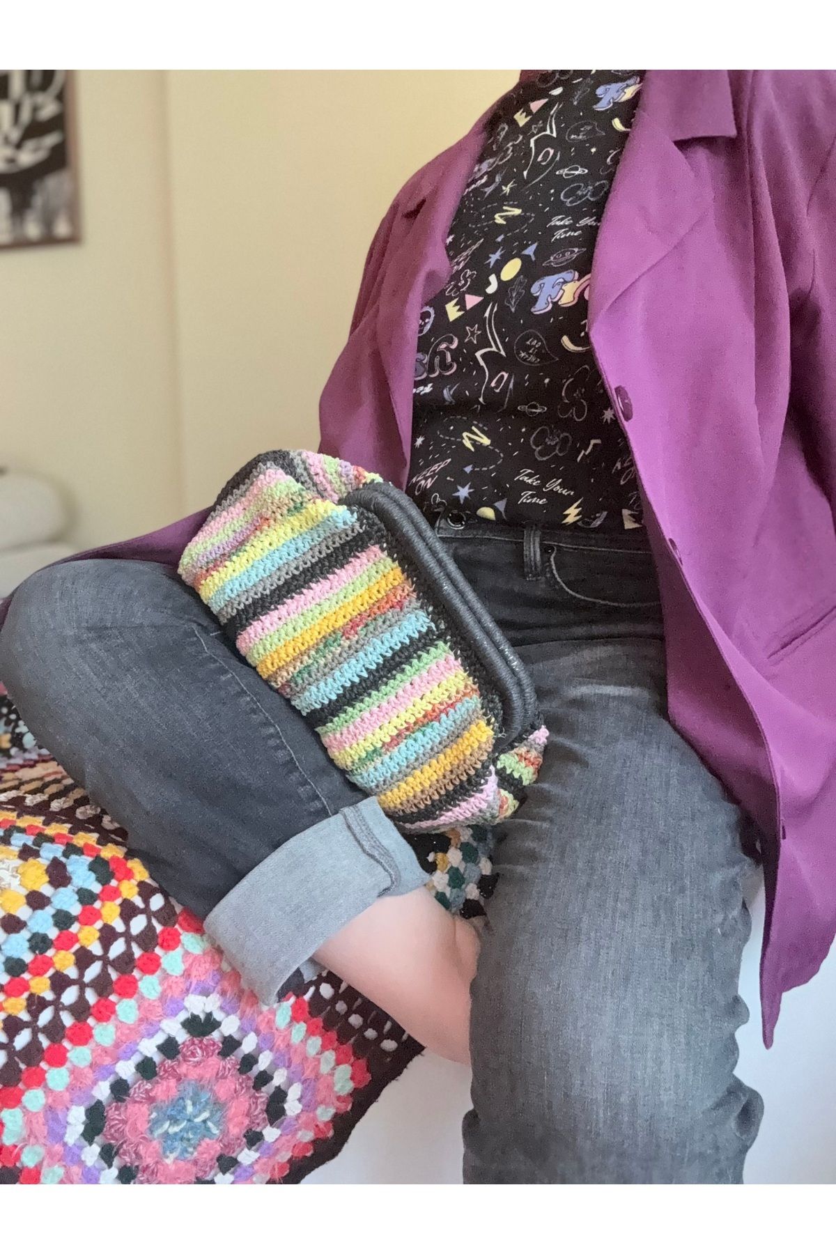 simarikcraft El örgüsü burslu çanta, tığ işi kağıt ip çanta