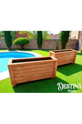 DESTİNA Ahşap Saksı Açık Meşe Renk (35CM YÜKSEKLİK, 100CM GENİŞLİK,30CM DERİN...