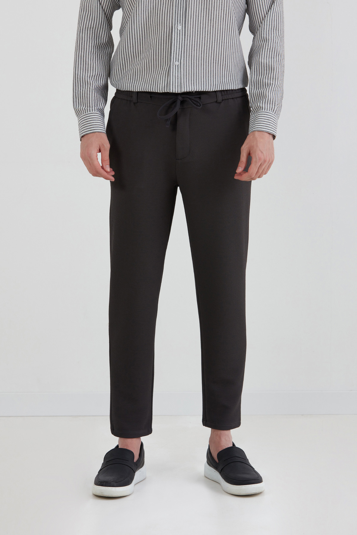Fulla Moda-Waffle Fabric Tie Waist Jogger Pants 2