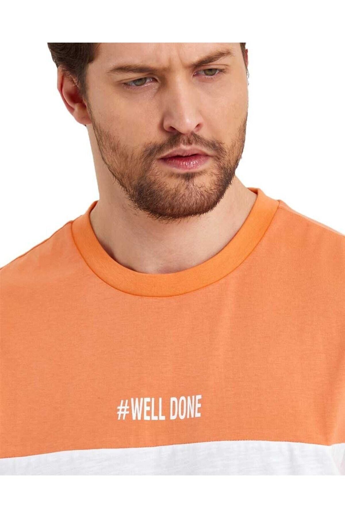 Adams-Men's Crew Neck Colorblock Regular Fit Printed T-Shirt 3