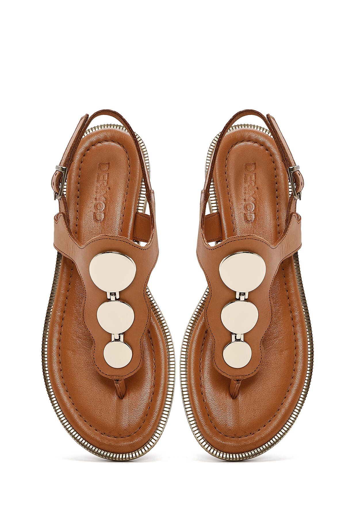 Derimod-Women's Tan Flip Flops Genuine Leather Sandals 25Sfd361918 7