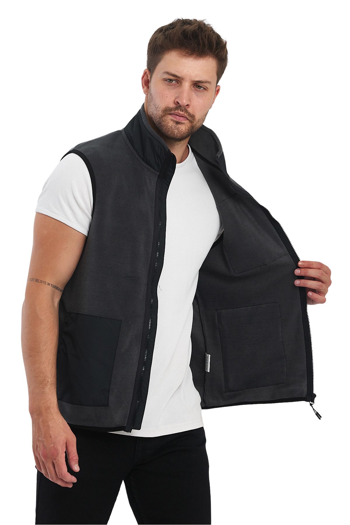 Adams-Διπλό Χρώμα Fleece Αμάνικο Erekek Γιλέκο - Comfort Fit με 3 τσέπες 3
