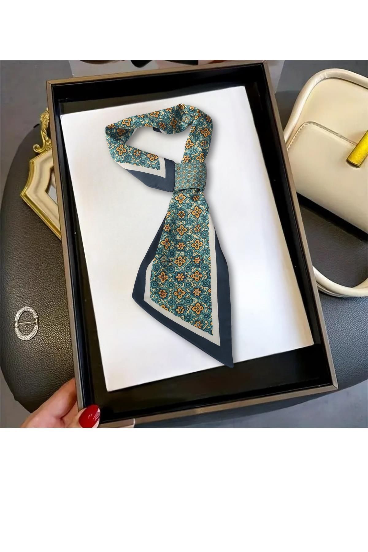 nurfemina Vintage Esintili Çiçek Desenli Modern Tasarım Kadın Kravat Fular