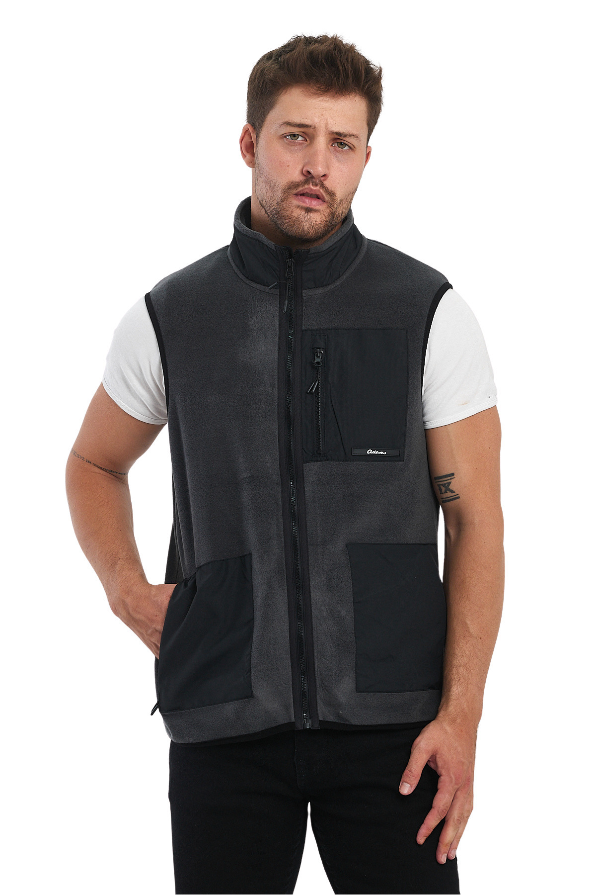 Adams-Διπλό Χρώμα Fleece Αμάνικο Erekek Γιλέκο - Comfort Fit με 3 τσέπες 6