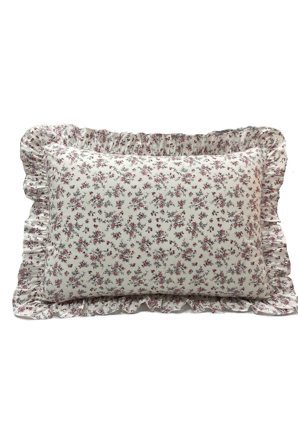 LILYUM %100 Pamuk Fırfırlı Çiçek Desenli Yastık Kılıfı 50x70 cm (1 Adet)