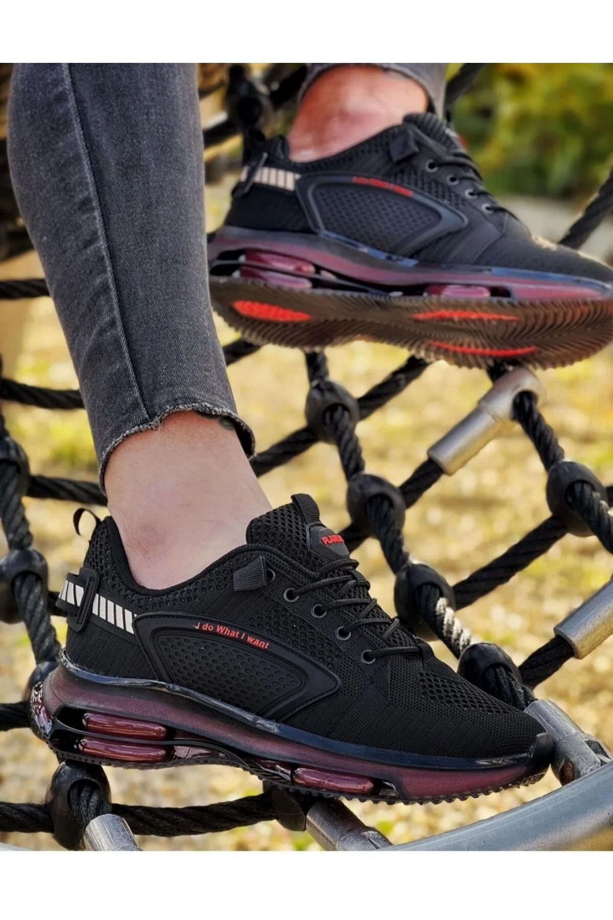 Furkan Fkn Shoes erkek siyah balon taban spor ayakkabı