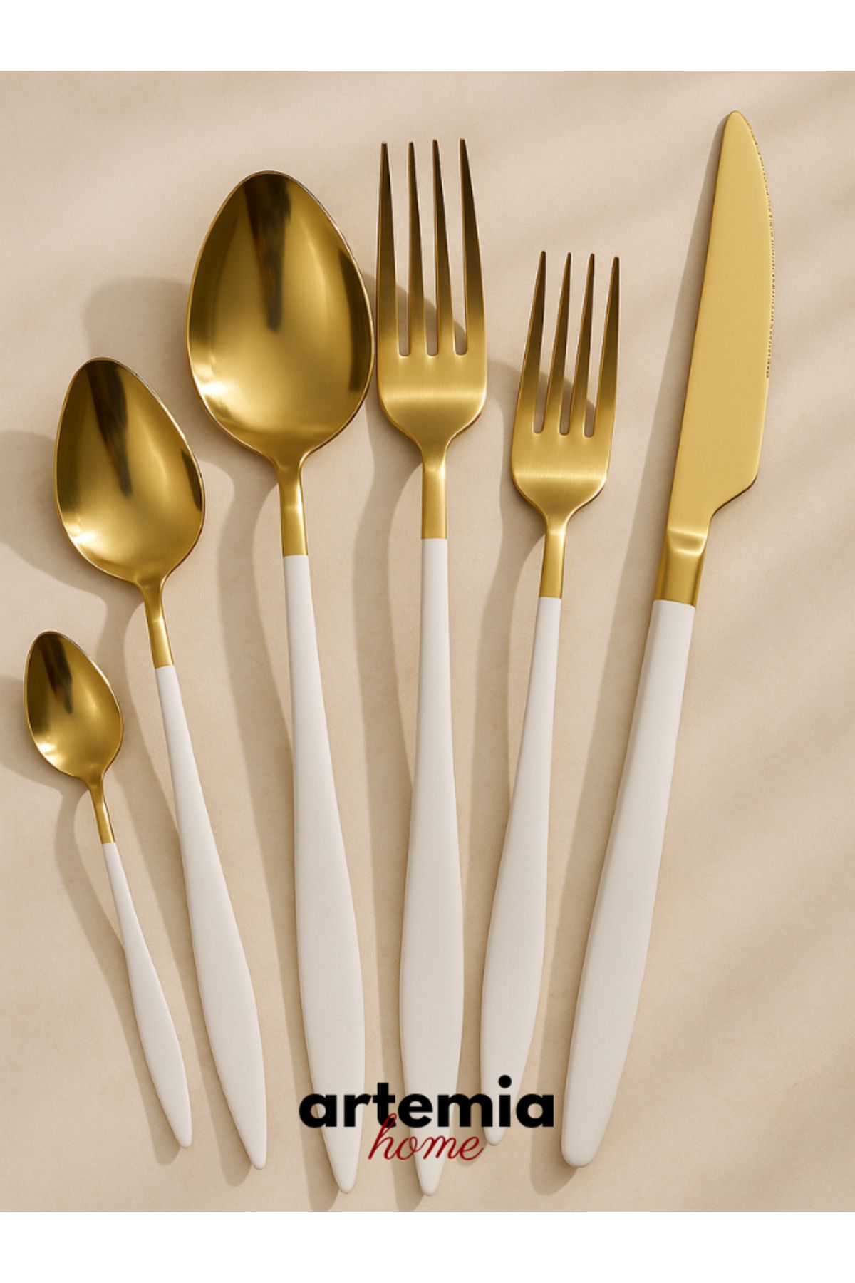 DMR LİFE Gold Dine Beyaz 6 Parça Tatlı Bıçağı | Gold | 6 Kişilik | 18/10 Paslanmaz Çelik