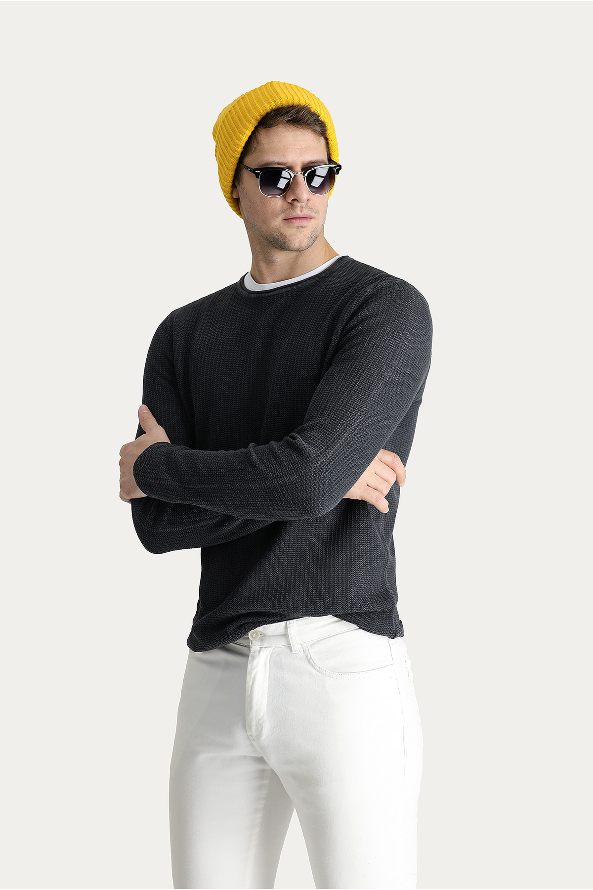 کیگیلی ژاکت بافتنی نخی طرح‌دار یقه گرد باریک و باریک