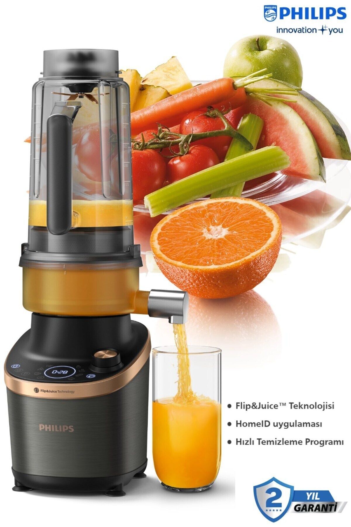 Philips Posalı & Posasız meyve SularıFlip and Juice Katı Meyve Özellikli Blender, ProBlend Ultra Teknolojisi
