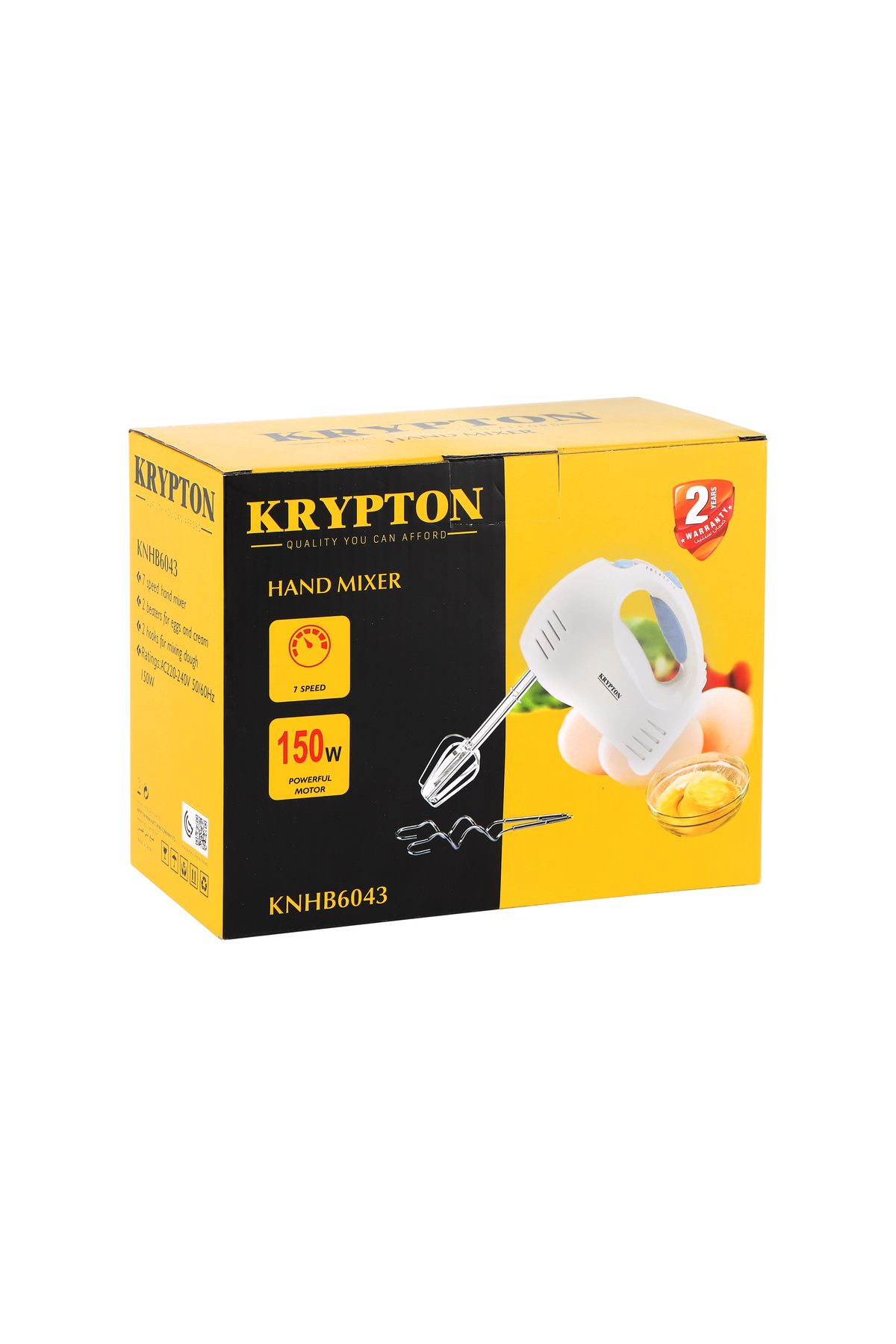 KRYPTON-150w Hand Mixer – 7 Speed Settings, Whisk & Hook Attachments, Ideal For Baking 4
