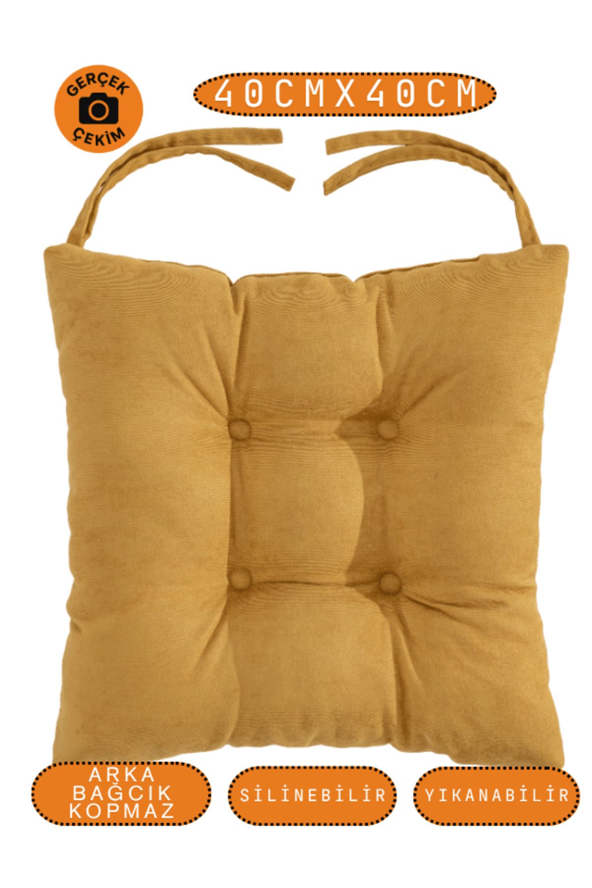 UYKUPEREST Pastello Sandalye Minderi –Hardal – Kadife Dokulu, Bağcıklı, Yıkanabilir – 40x40