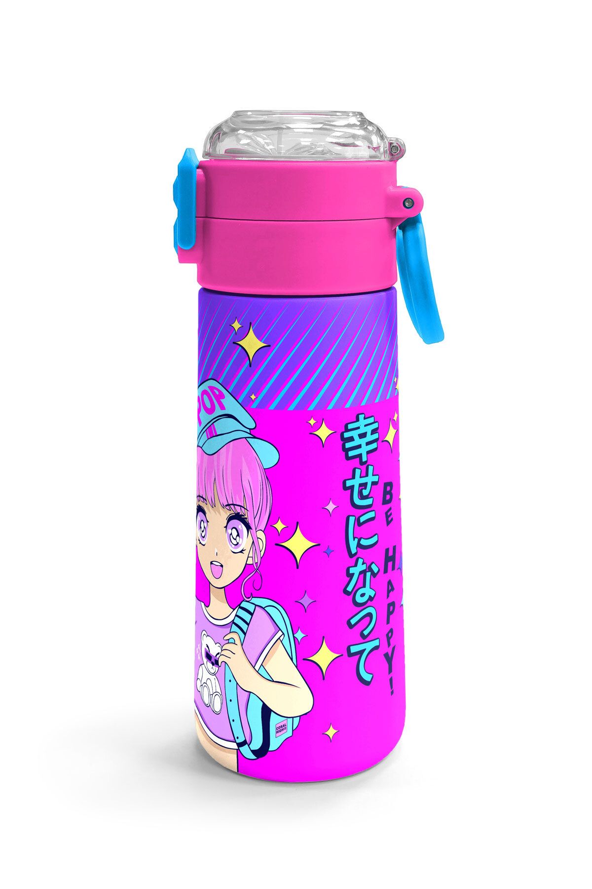 Coral High-Kids Purple Pink Blue K-Poppatterned Steel Thermos with Straw and Direct Drinking 500 ml 31831 3