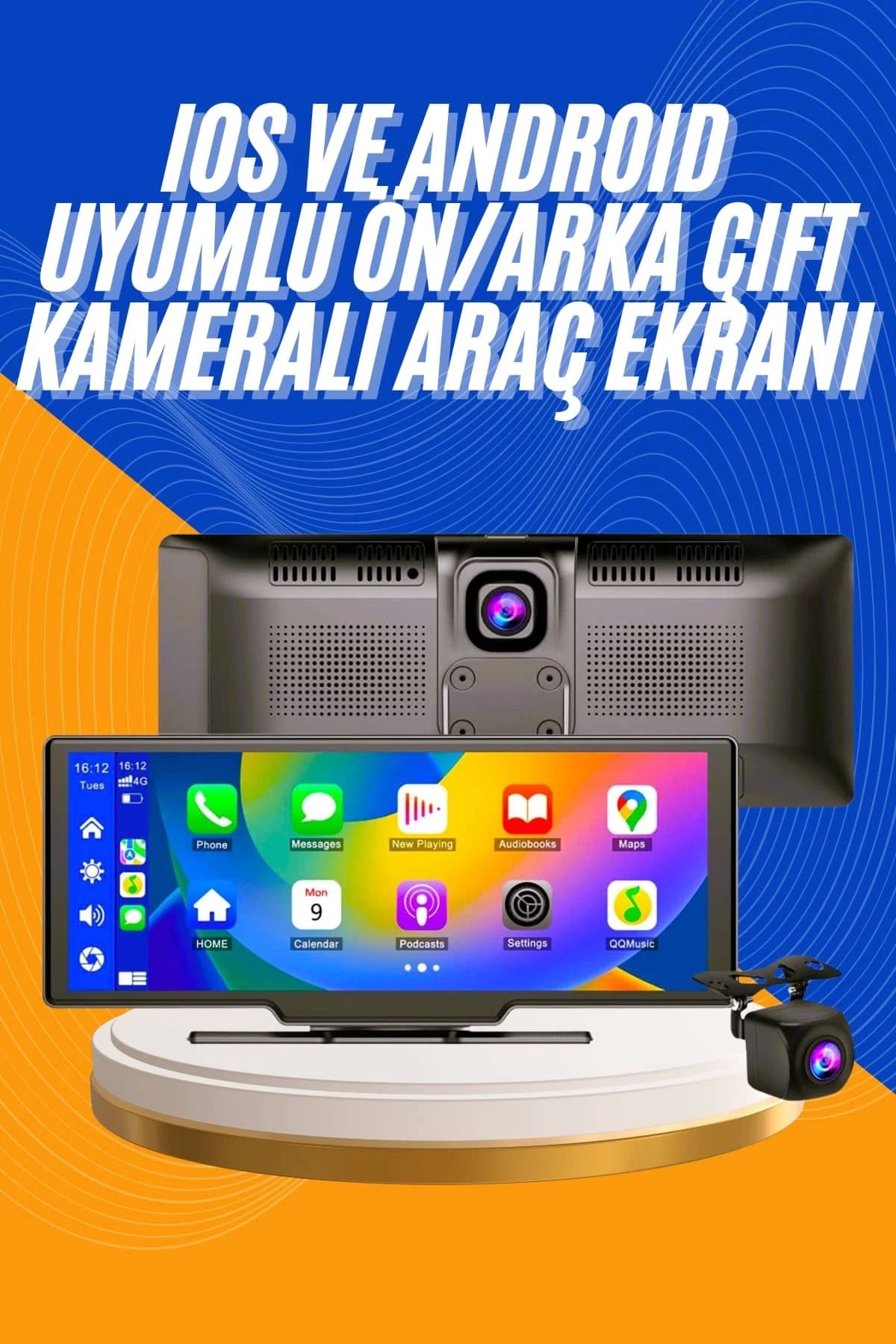 hayalimsah Android ve İOS Uyumlu Ön Arka Çift Kameralı Araç Ekranı Dokunmatik CarPlay