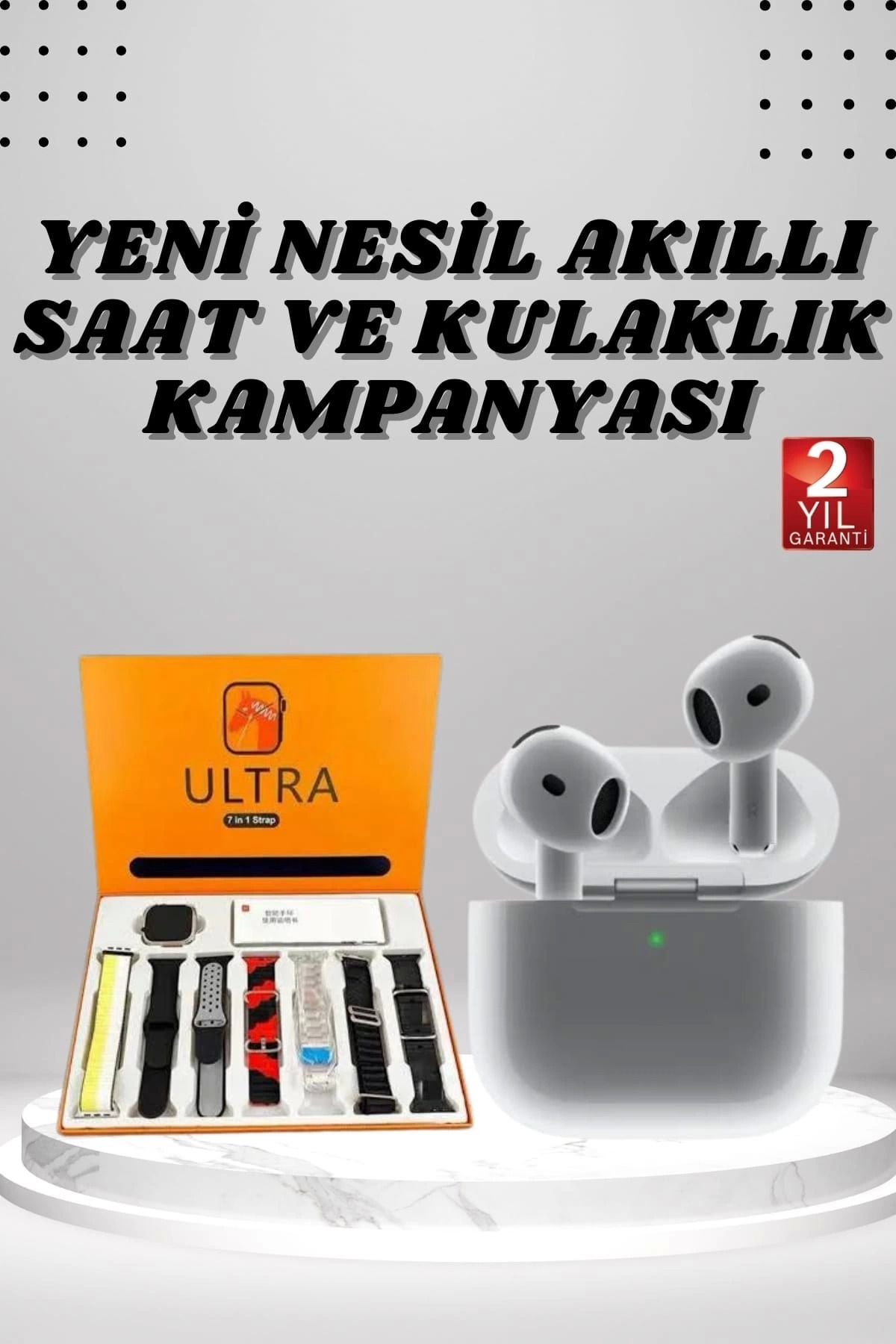 MELFSHOP 7 Kordonlu Akıllı Saat Ve 3.Nesil Kulaklık Dokunmatik Ekran Sesli Görüşme Yapabilen