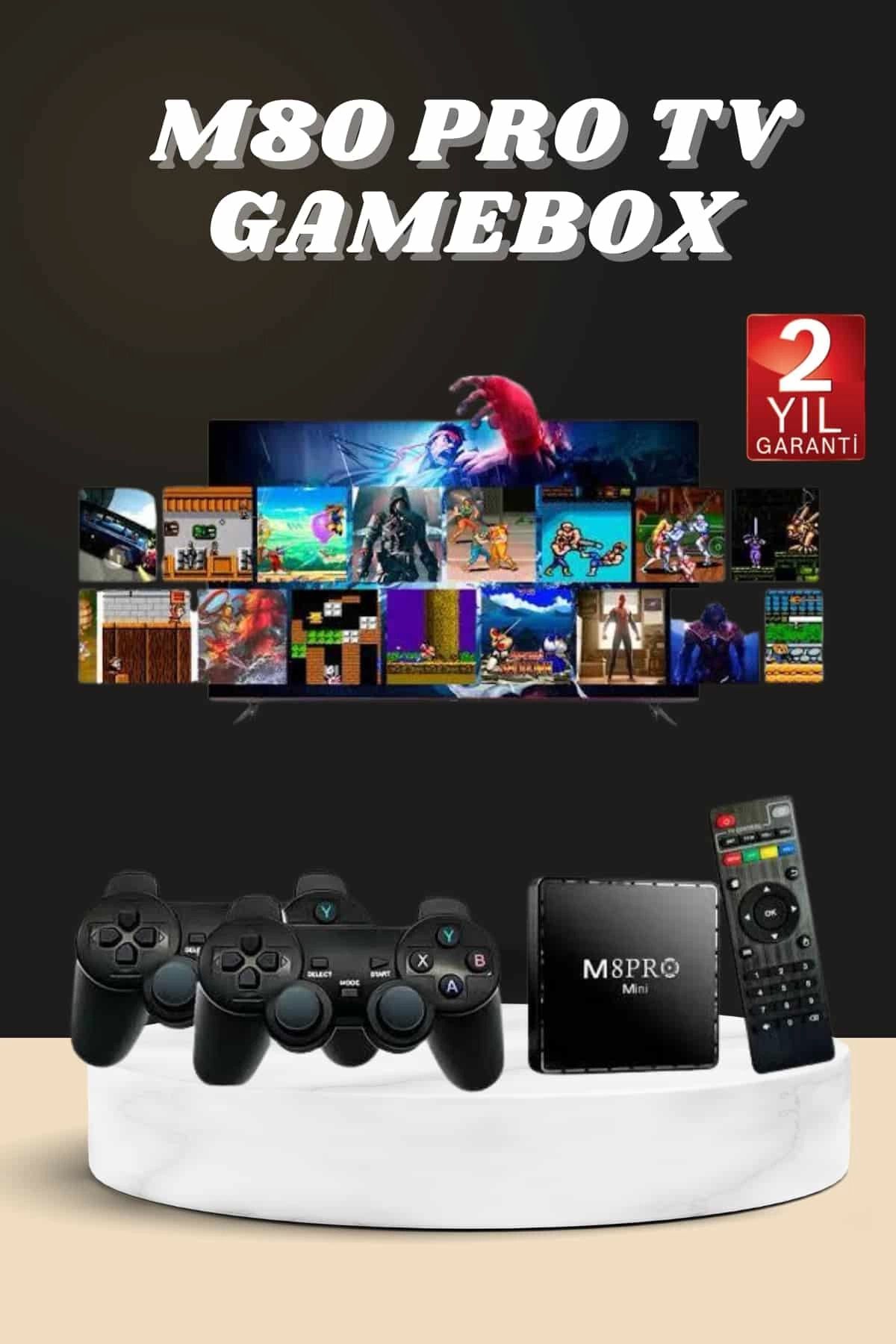 ÖYKÜ VE YİĞİT Android Tv Box 2.4g 10k Ultra Hd 2gb Ram 64gb Hafıza 10000 Retro Oyunlu Konsol Game Stick M8 Pro