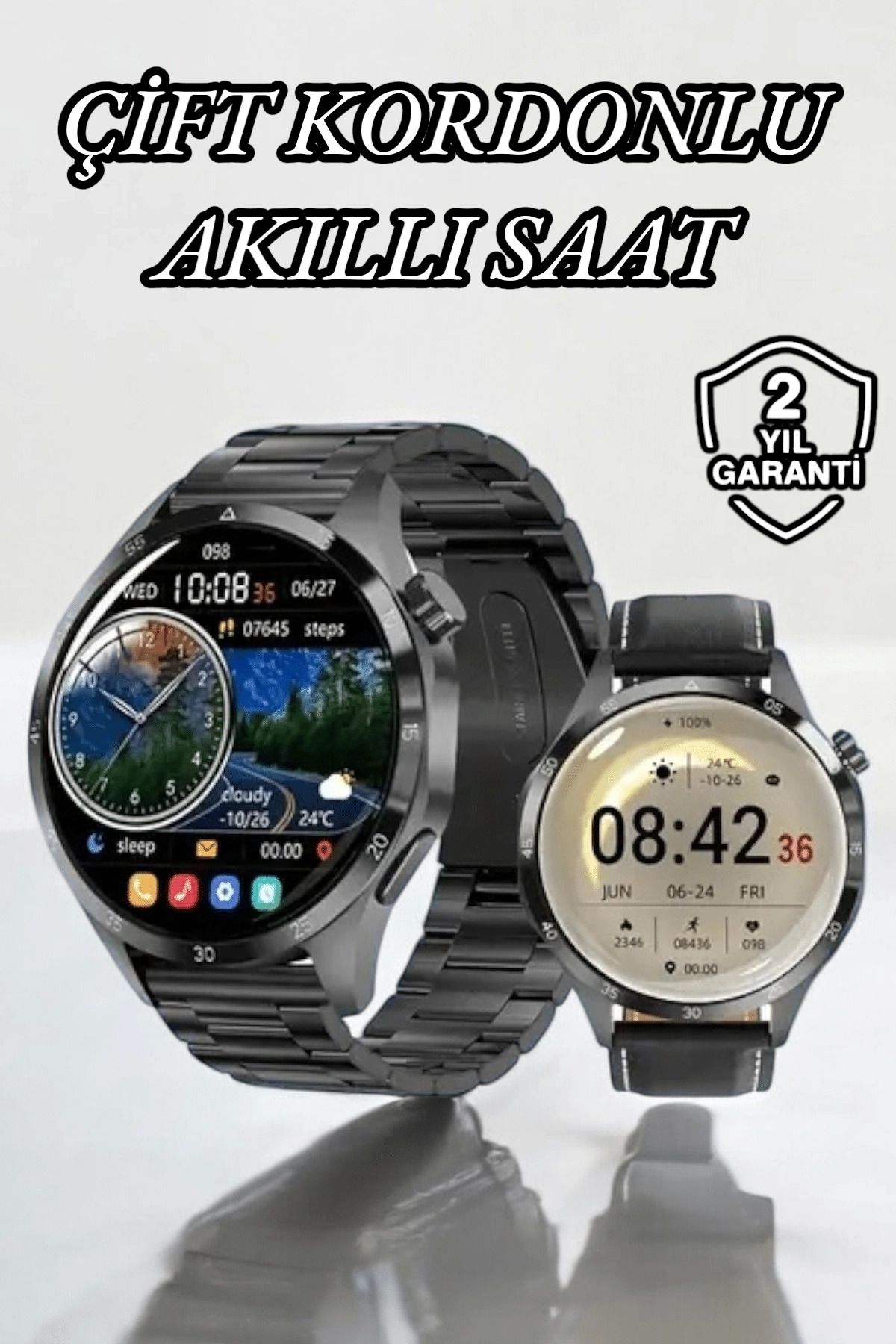 MELFSHOP Çift Kordonlu Yüksek Çözünürlüklü Akıllı Saat Uyku İzleyici & Spor Modları
