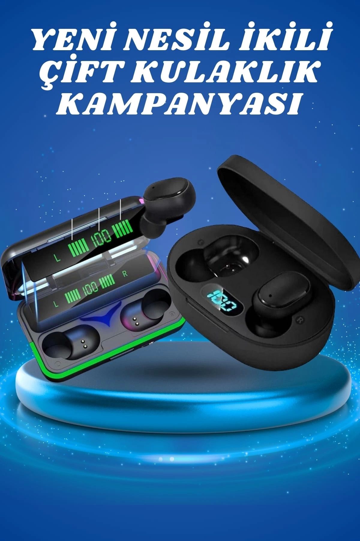 ÖYKÜ VE YİĞİT İkili Bluetooth Kulaklık Dijital Göstergeli Uzun Pil Ömrü Yüksek Ses Kaliteli