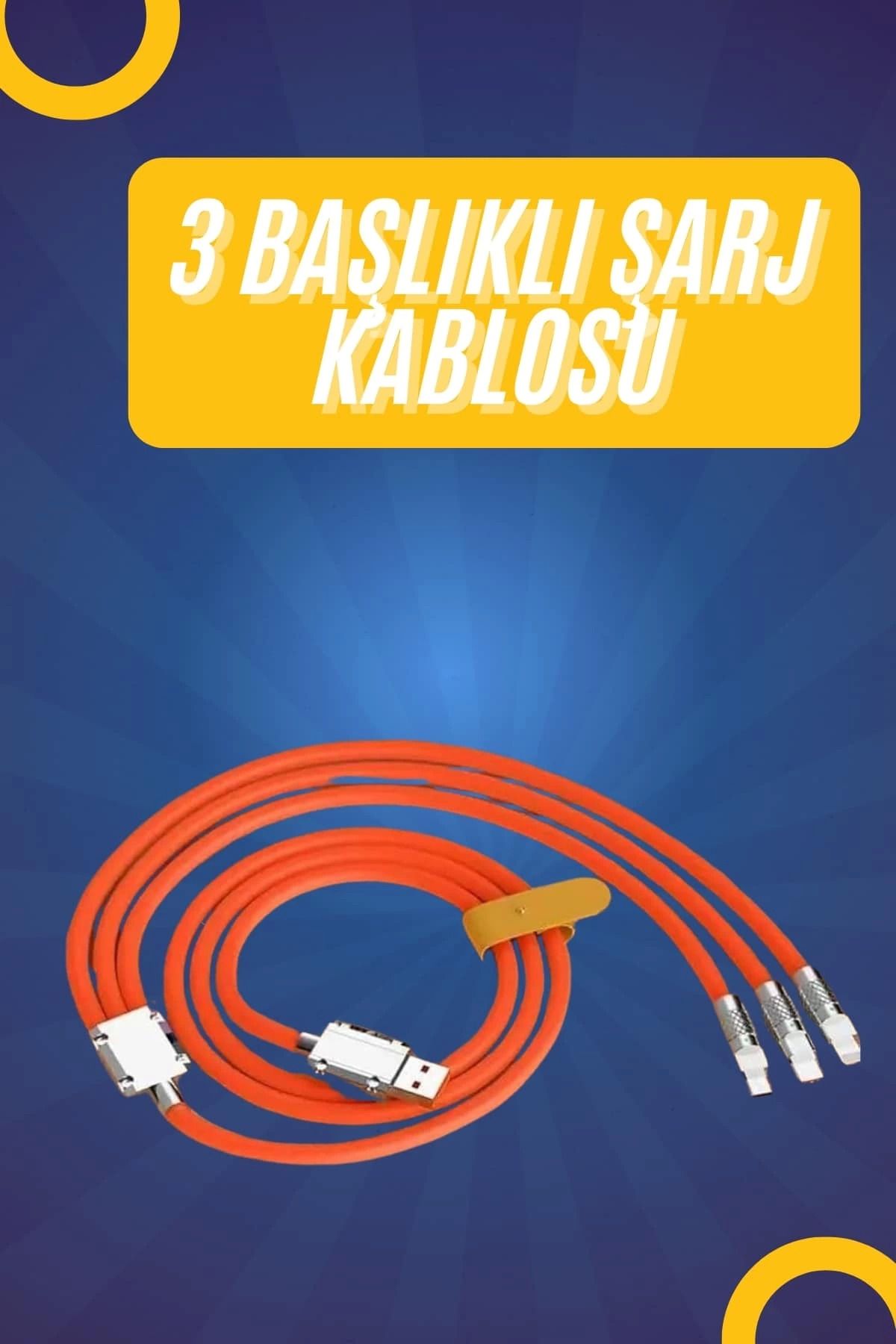 Heez 120W Silikon Metal Uçlu LED Işıklı 3 In1 Şarj Kablosu 1.2m