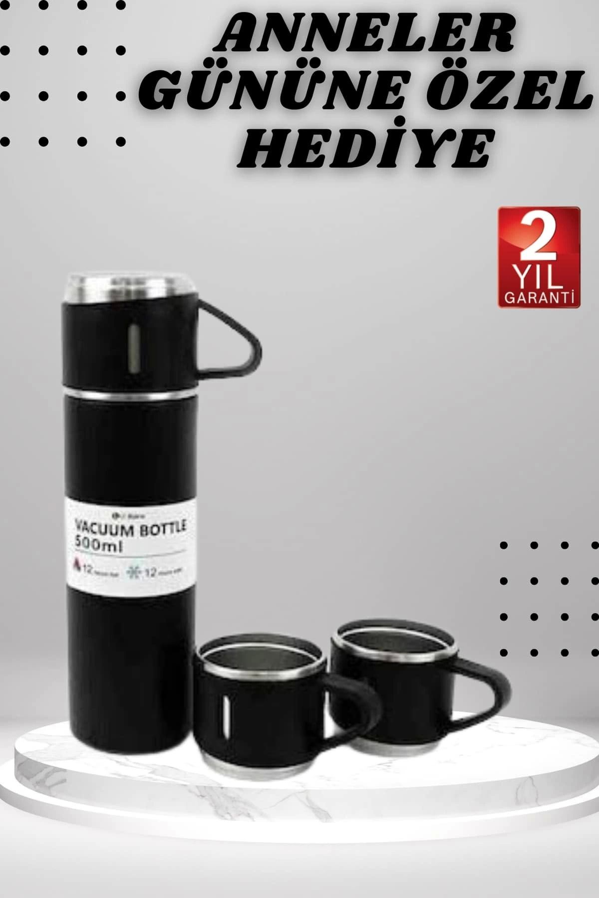 Heez 3 Bardaklı Termos Seti Anneler Gününe Özel Hediye Taşınabilir Sızdırmaz Isı Koruyucu