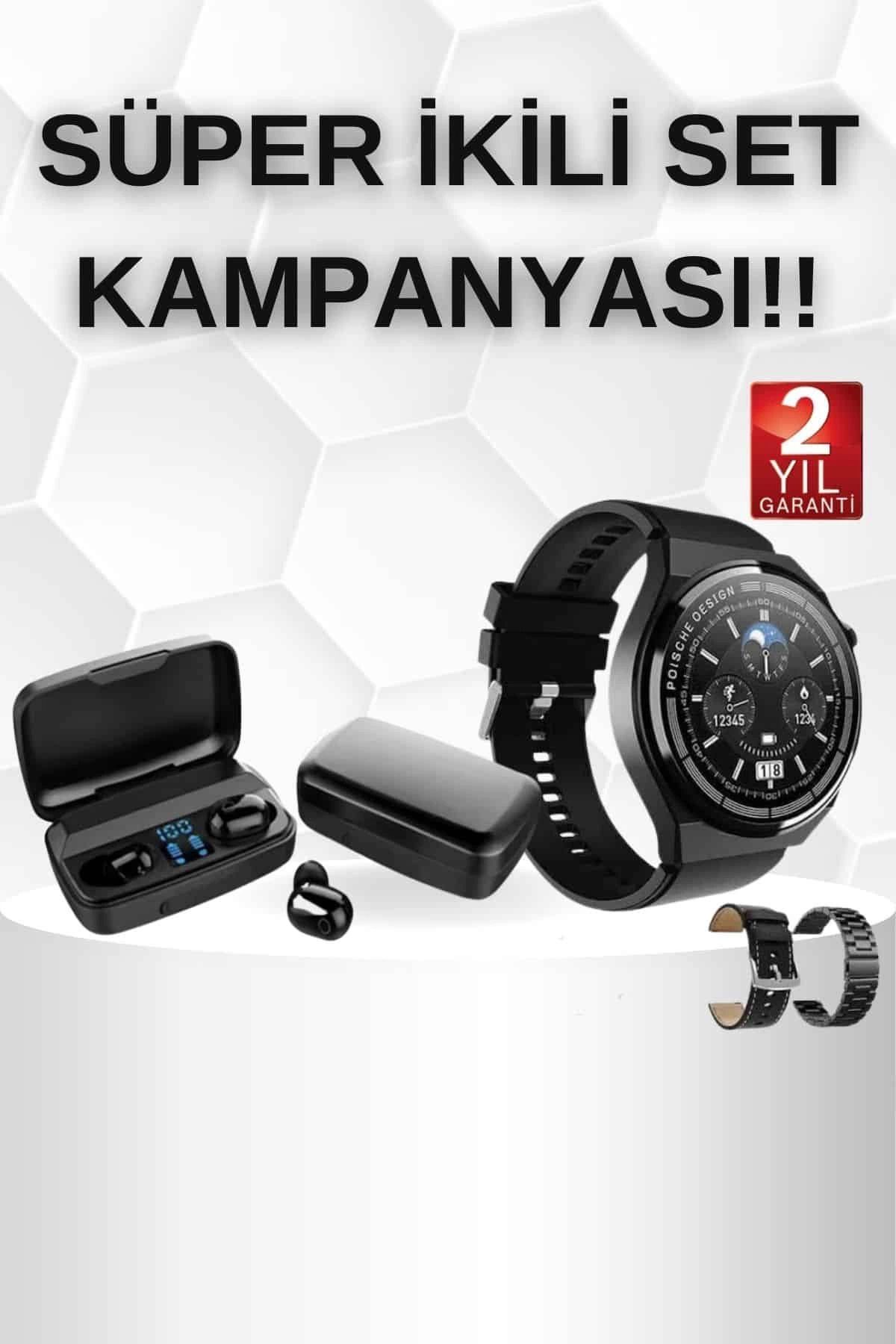MELFSHOP Kablosuz Bluetooth Kulaklık ve Kordon Hediyeli Akıllı Saat Nabız Ölçer Uzun Pil Ömrü