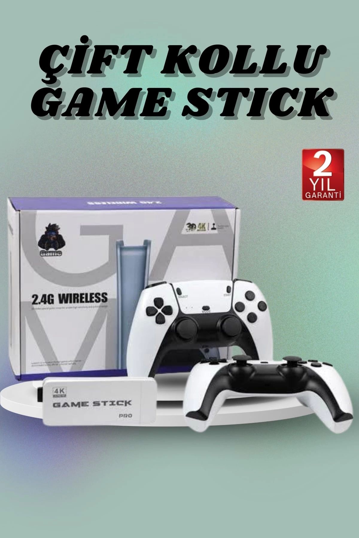 ÖYKÜ VE YİĞİT Çift Oyun Kollu 4K HD Ekran Nostaljik 20.000 Oyunlu Beyaz Game Stick