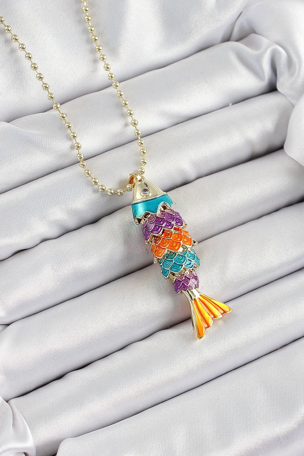 feifei Pirinç Rainbow Balık Model Zirkon Taşlı Gold Renk Kadın Kolye - Lisinya