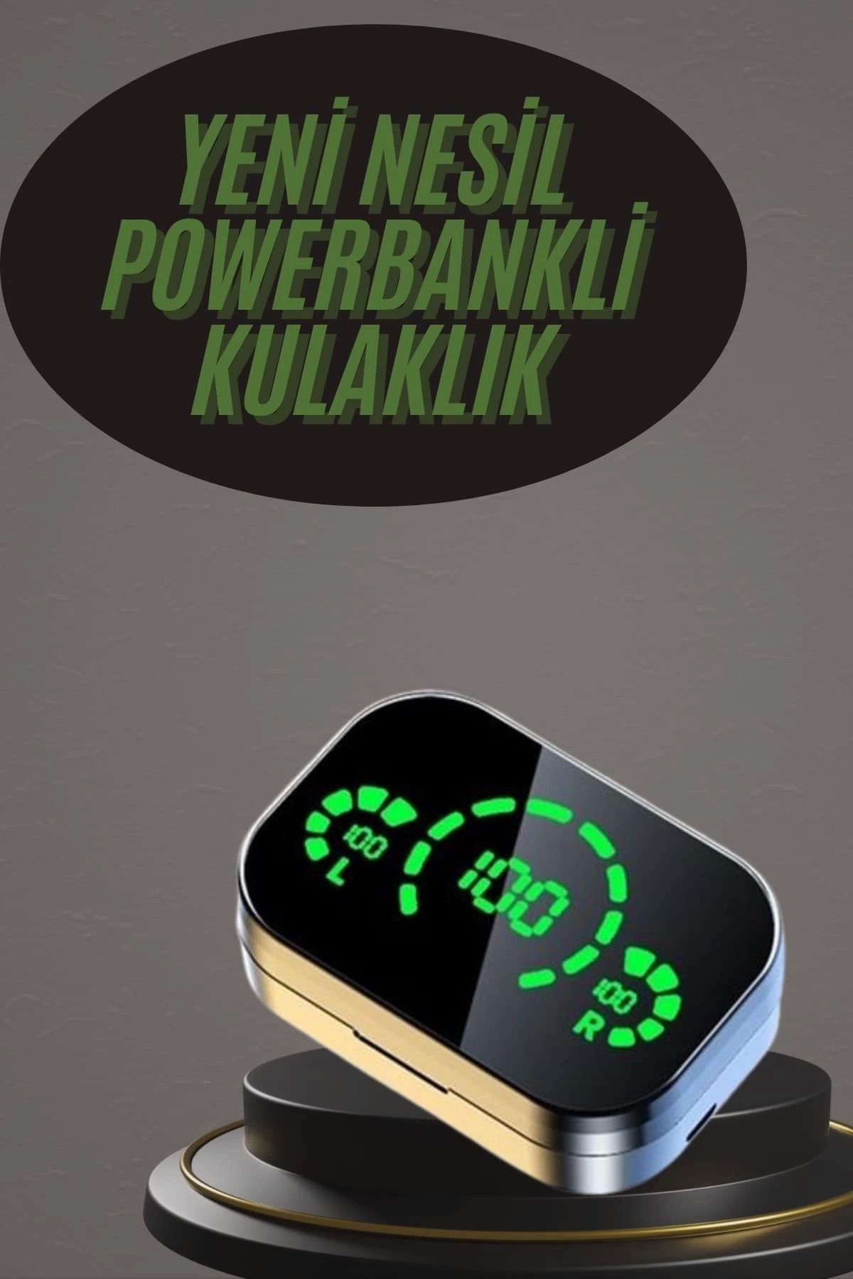 MELFSHOP Kablosuz Bluetooth Kulaklık Çift Telefon Destekli Powerbankli Dijital Göstergeli