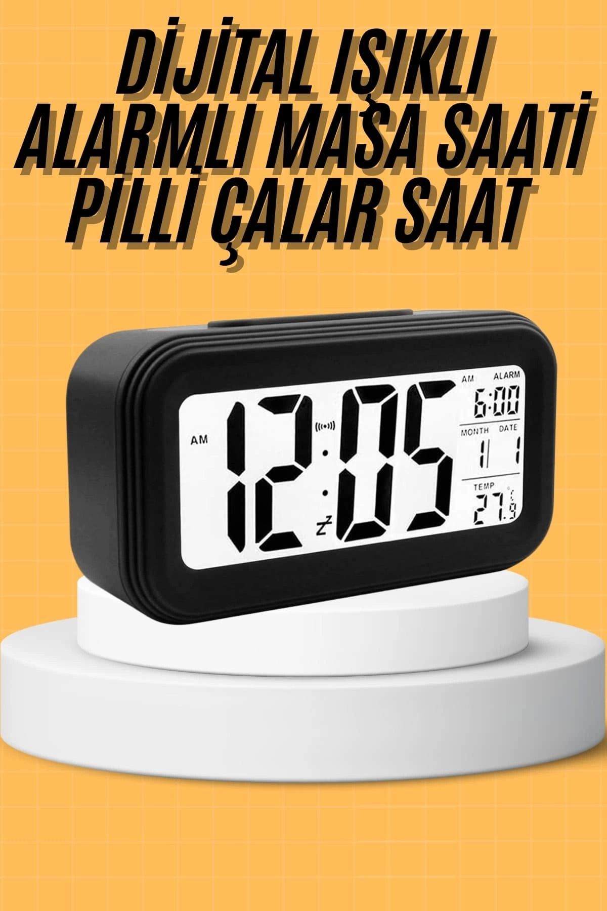 MELFSHOP Dijital Masa Saati Takvim Çalar Saat Alarmlı Işıklı Led Ekran Pilli