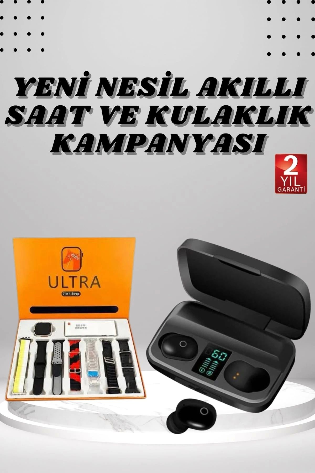 MELFSHOP Yeni Nesil Akıllı Saat ve Bluetooth Kulaklık Kampanyası Dokunmatik Kare 7 Kordonlu