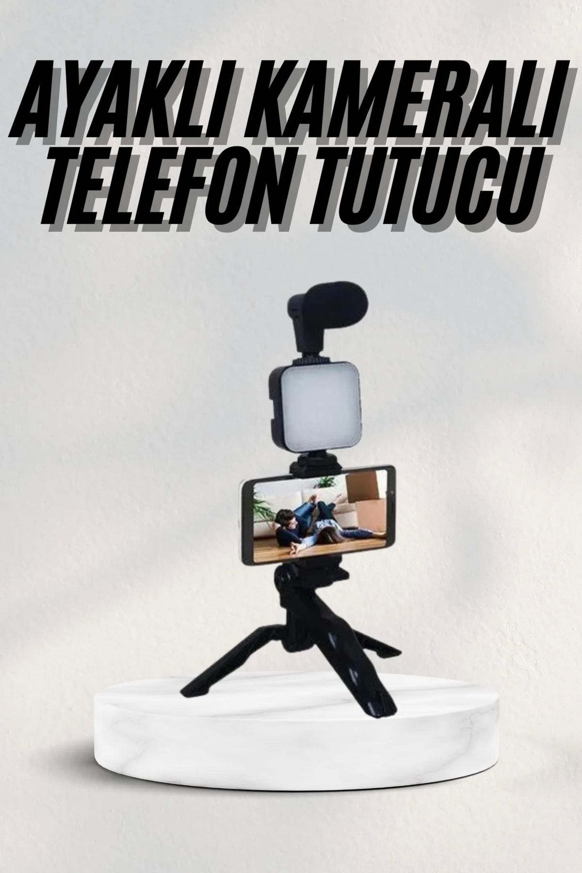 Heez Telefon Tutucu Led Işıklı Kumandalı Mikrofon Telefon Vlog Video Kayıt