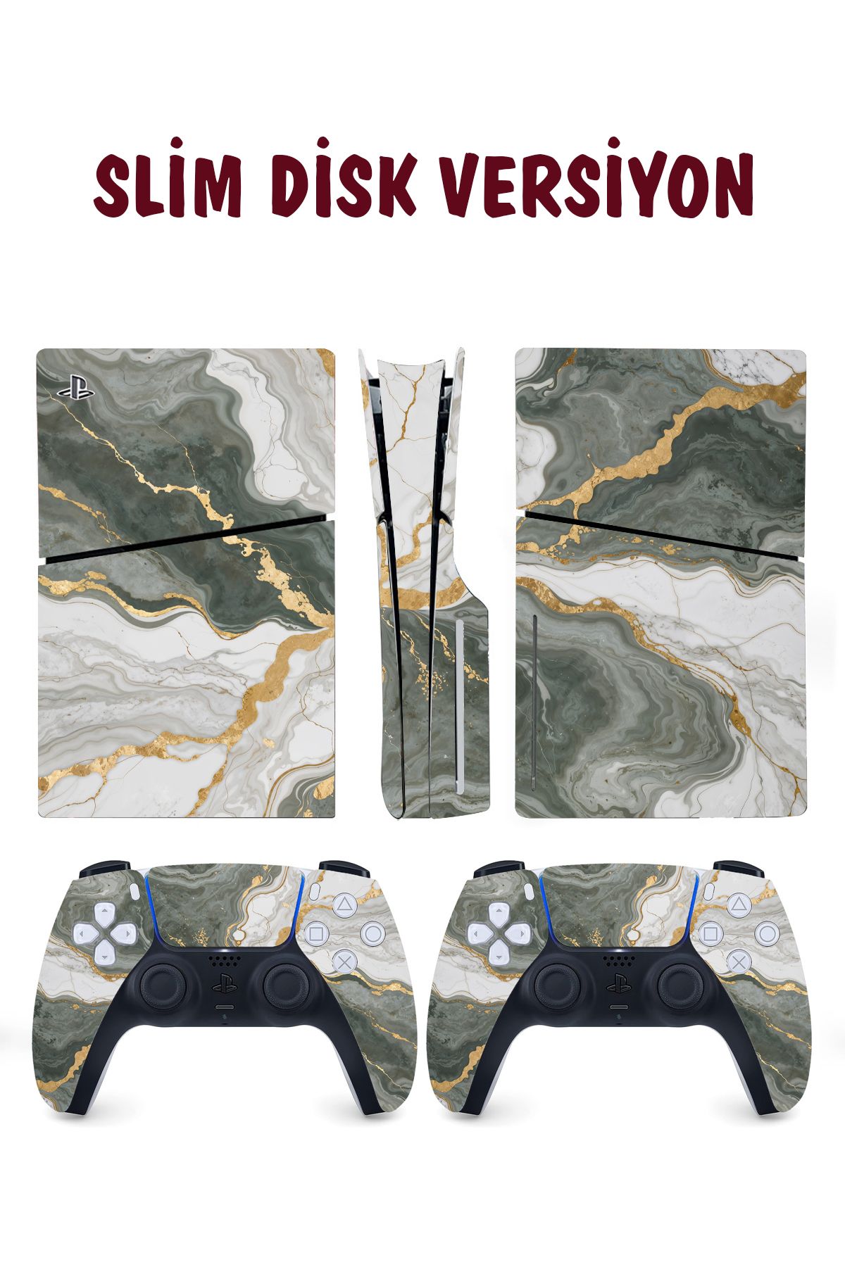 KT Decor Gri Gold Mermer Playstation 5 Full Sticker Kaplama Seti