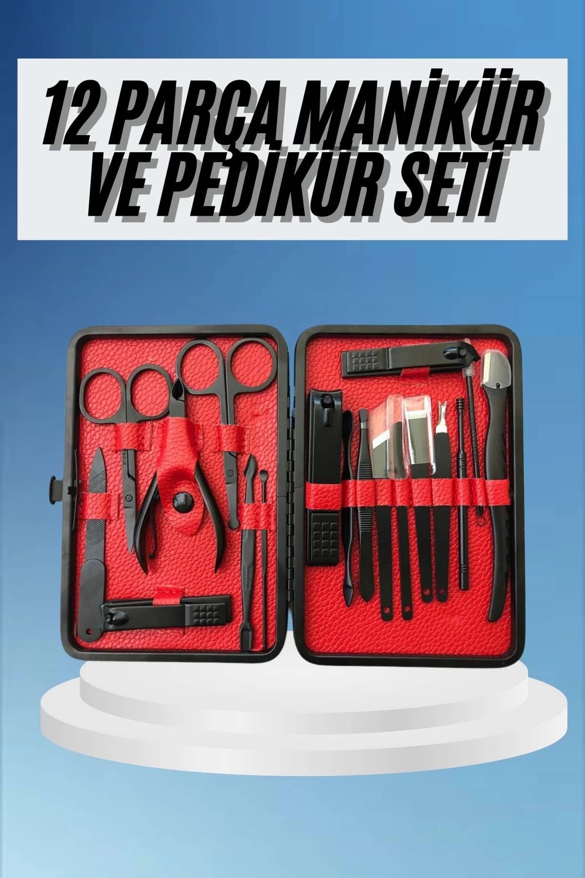 ÖYKÜ VE YİĞİT Deri Çantalı Siyah Paslanmaz Çelik 17 Parça Manikür Pedikür Seti