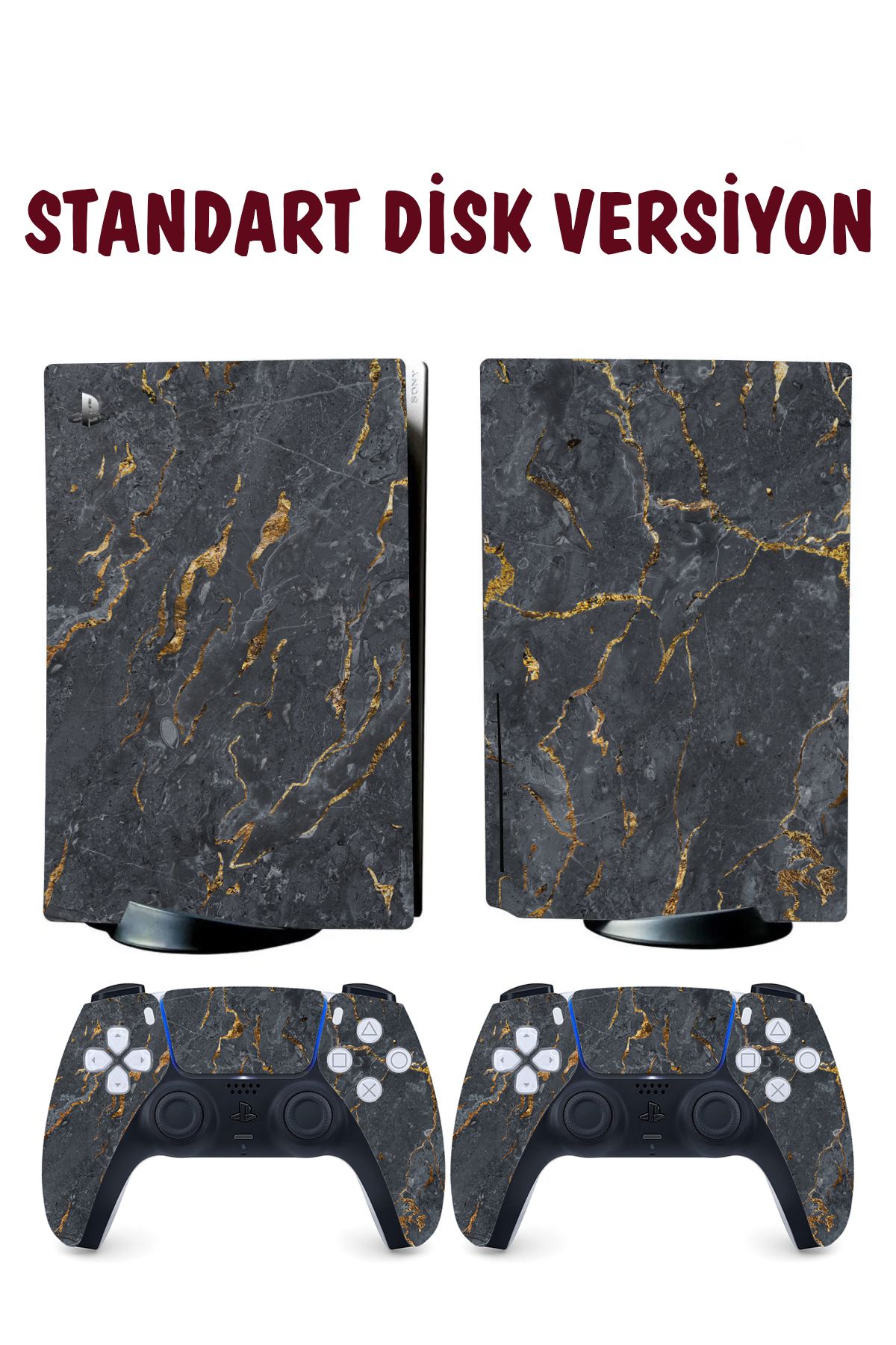 KT Decor Siyah Gold Mermer Playstation 5 Full Sticker Kaplama Seti