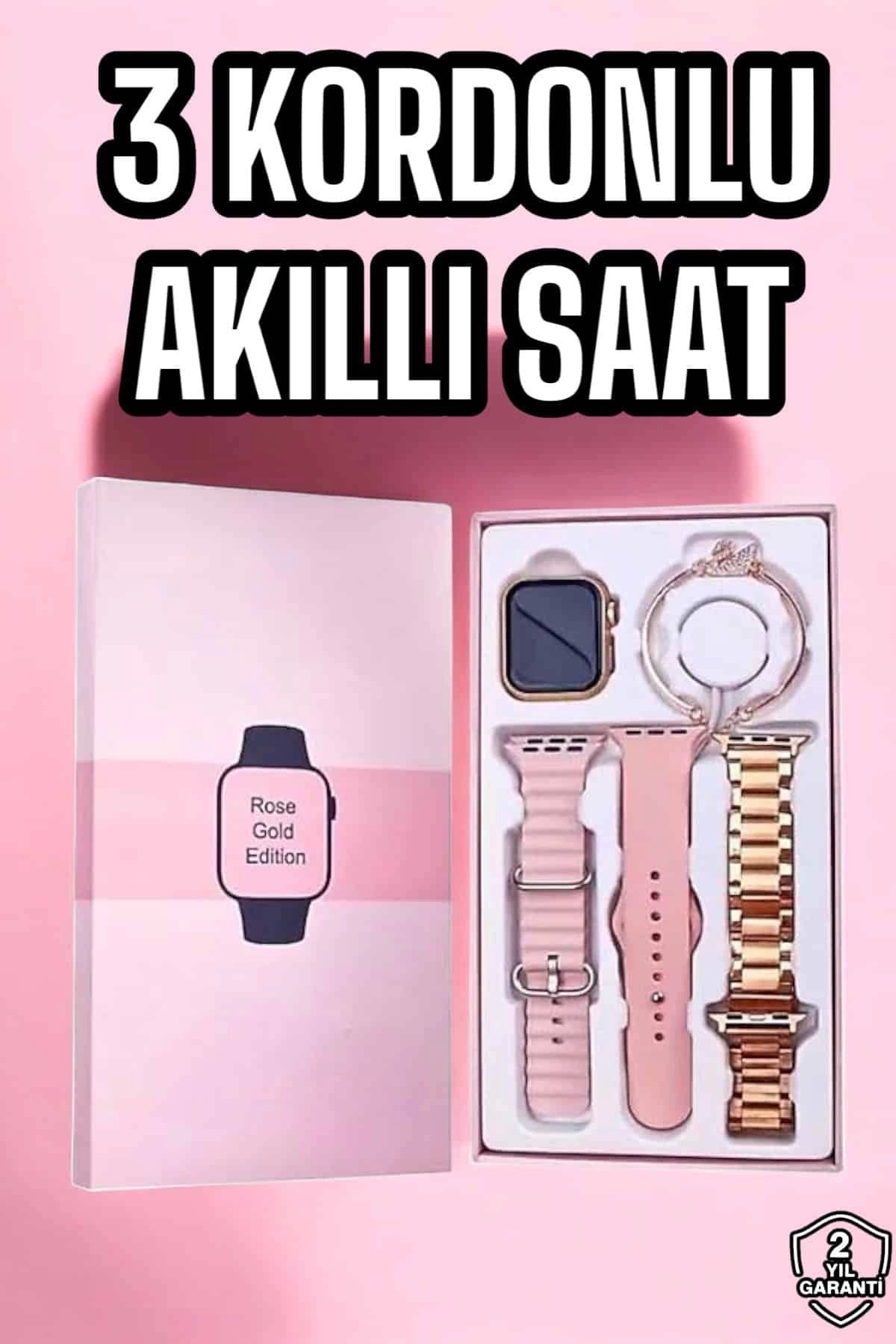 MELFSHOP Akıllı Saat Amoled Ekran 3 Kordonlu Aksesuar Hediyeli Sesli Görüşme