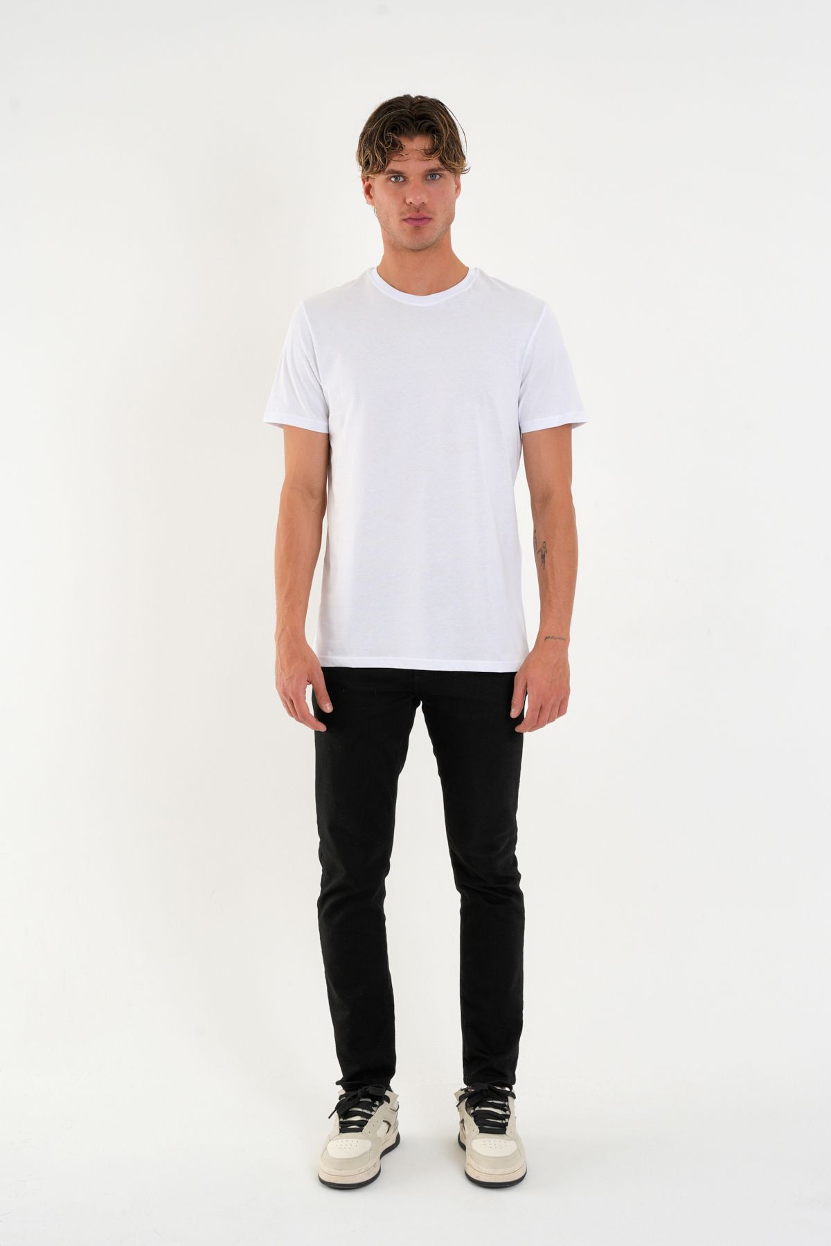 the ramify Regular Fit Baskısız Basic T-Shirt %100 Pamuk Yumuşak Dokulu Bisiklet Yaka Tişört