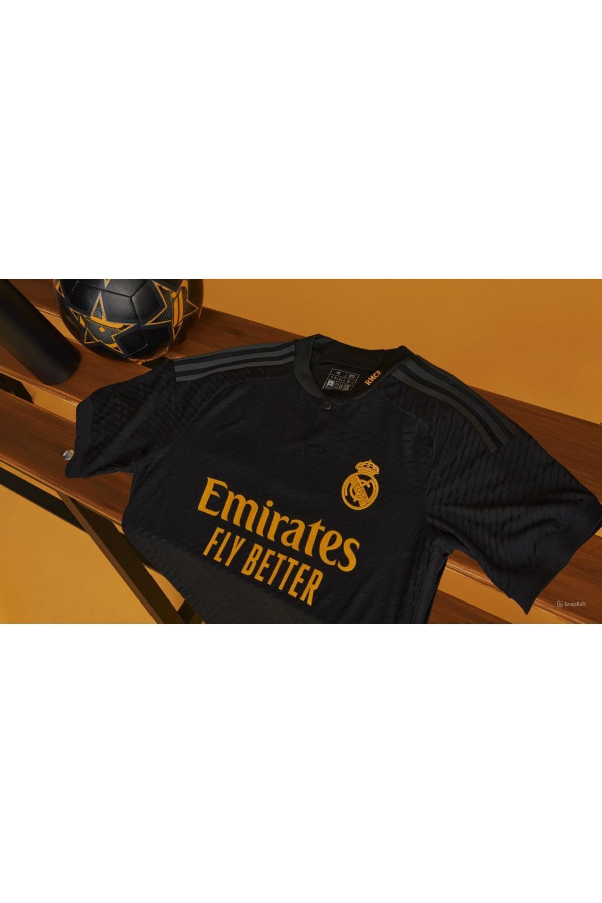 Atlas Global REAL MADRİD Siyah Düğmeli Deplasman Özel Tasarım Futbol Forması